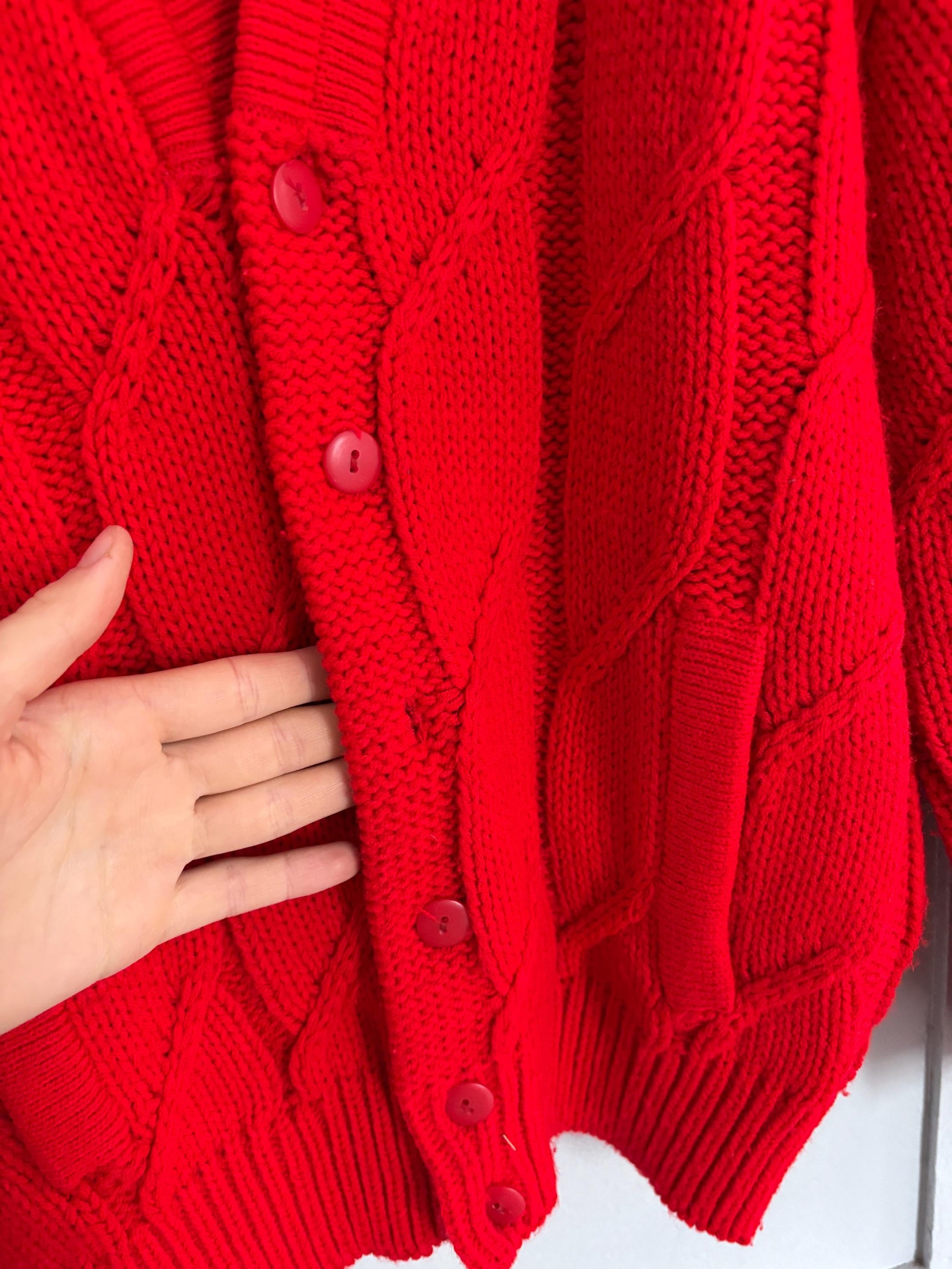 Bright red vintage Chemise Lacoste cardigan, V neck classic aesthetic jumper, Branded winter knit wear, Size M