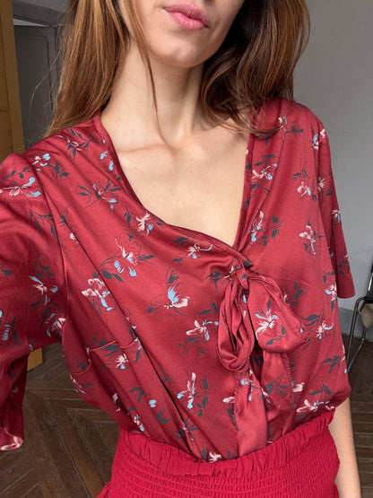 Vintage Floral Tie-Front Blouse