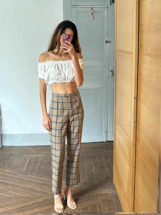 Vintage wool blend pants, Red and green plaid carrot trousers, Retro colourful checkered bottoms, Size XS