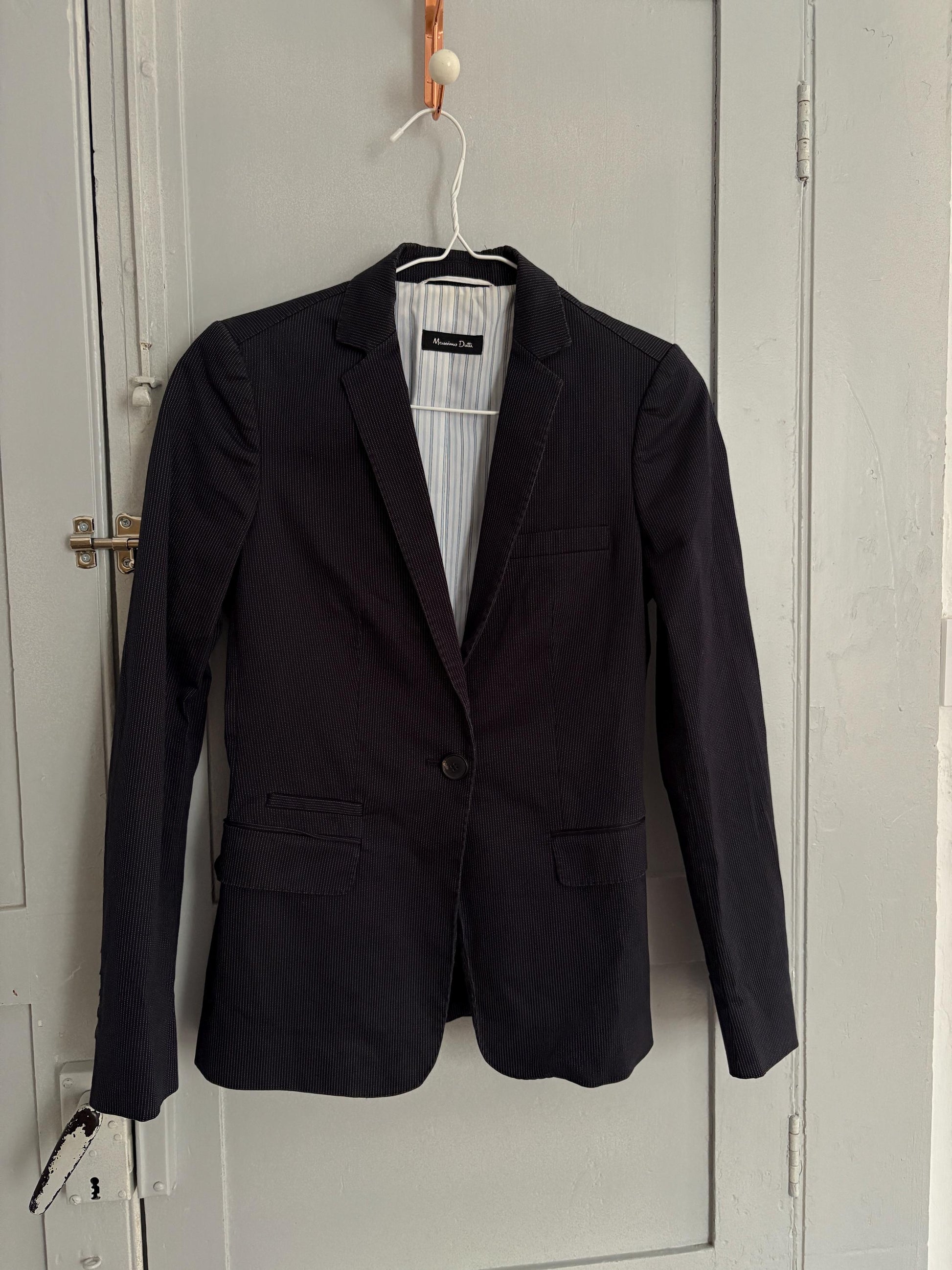 Vintage Massimo Dutti pinstripe blazer, Luxury dark blue Americana, Formal Dark academia autumn jacket, XS