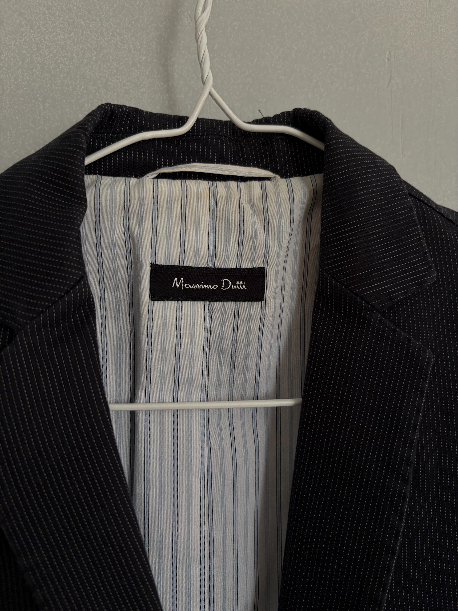 Vintage Massimo Dutti pinstripe blazer, Luxury dark blue Americana, Formal Dark academia autumn jacket, XS