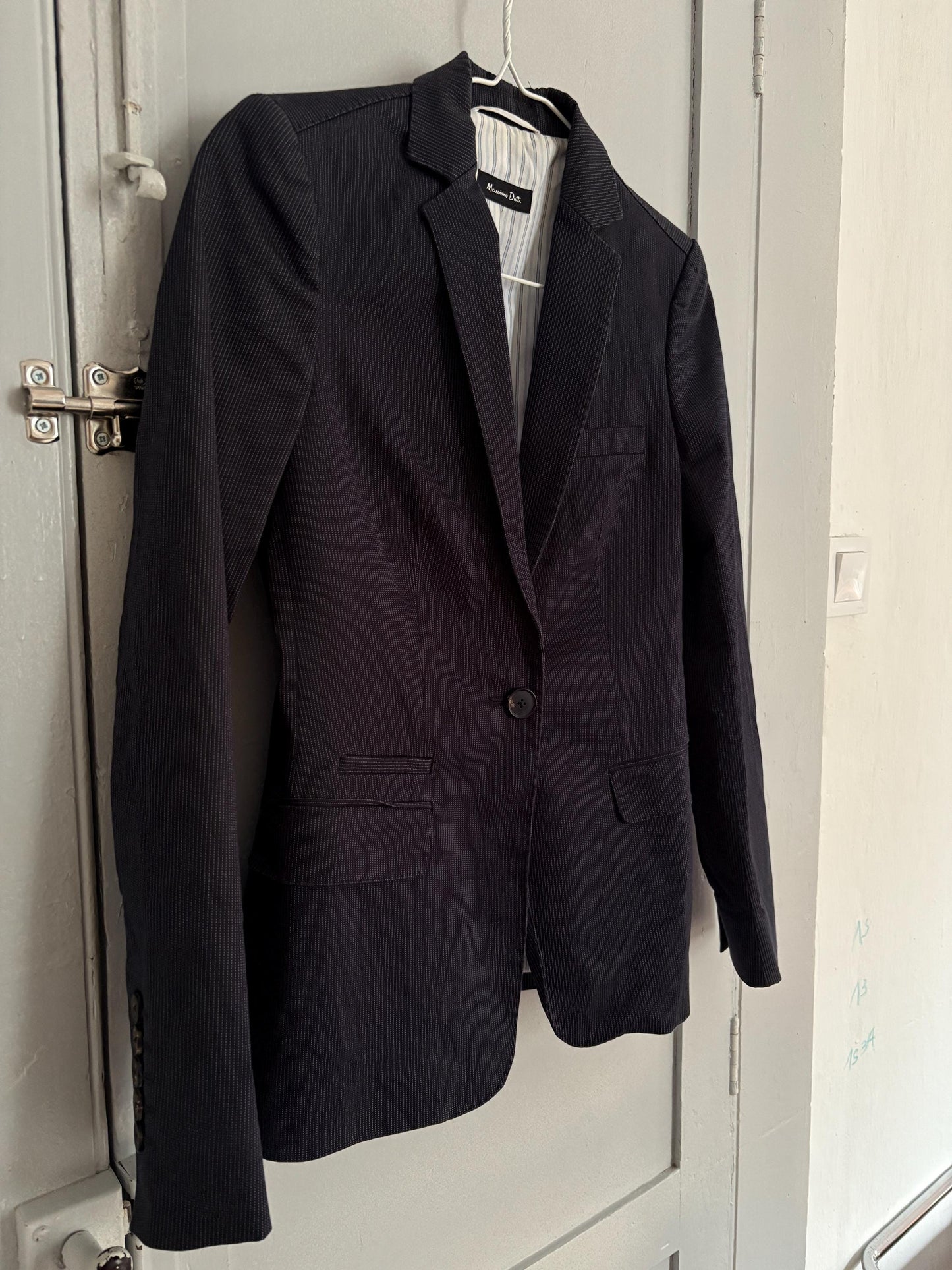 Vintage Massimo Dutti pinstripe blazer, Luxury dark blue Americana, Formal Dark academia autumn jacket, XS
