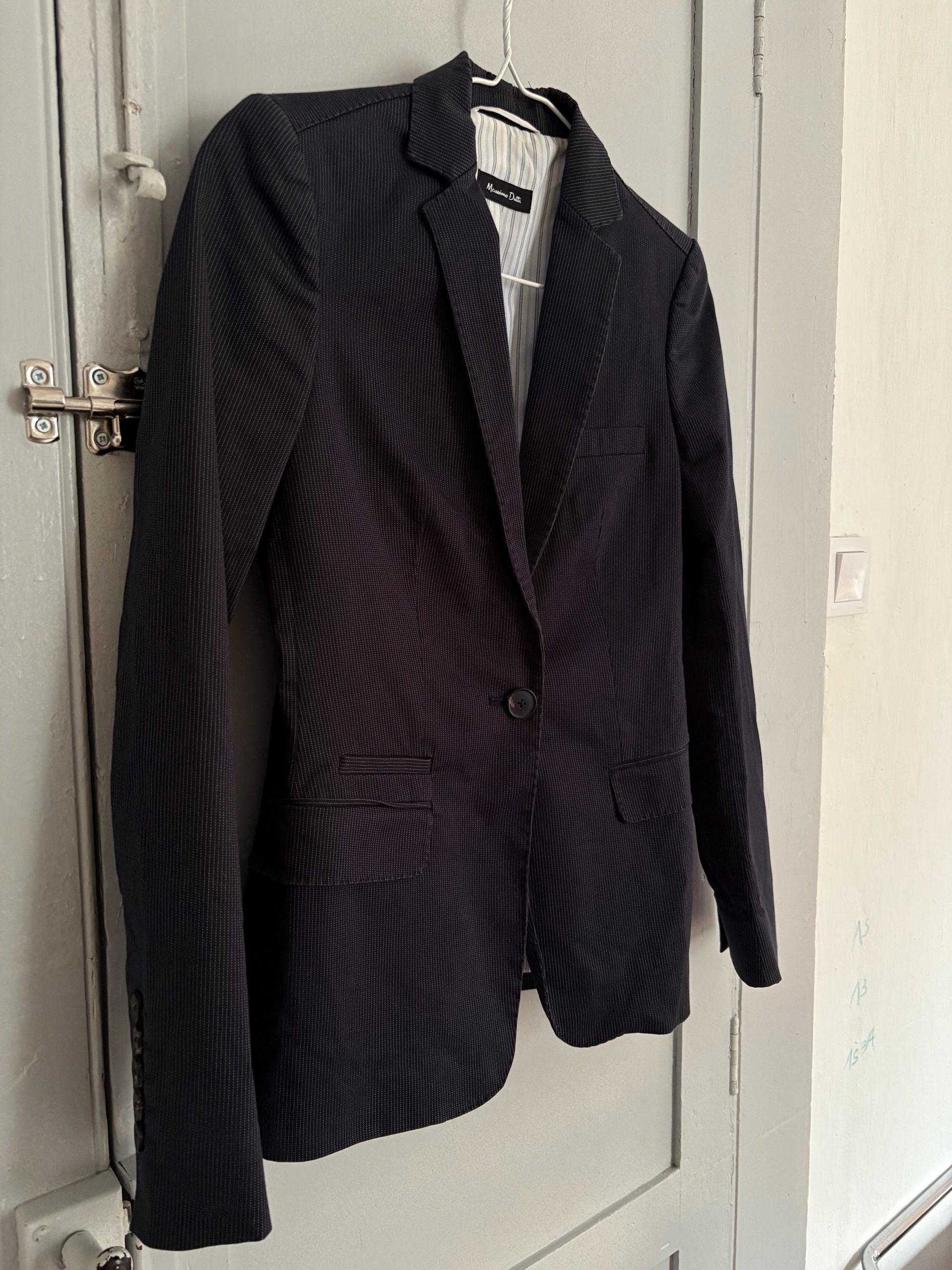 Vintage Massimo Dutti pinstripe blazer, Luxury dark blue Americana, Formal Dark academia autumn jacket, XS
