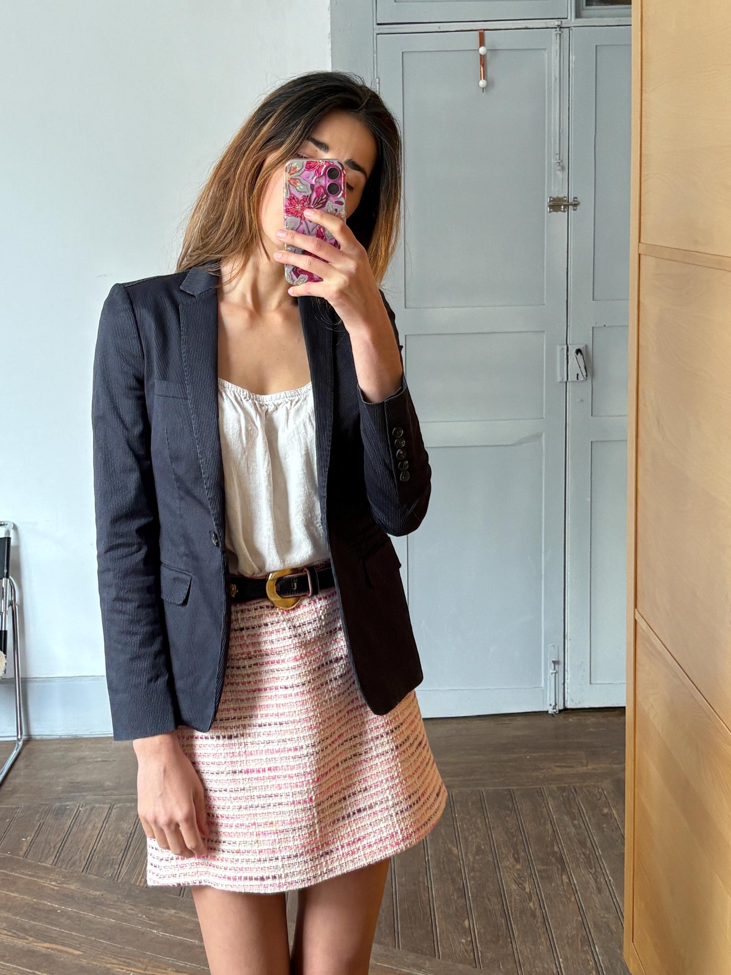 Vintage Massimo Dutti pinstripe blazer, Luxury dark blue Americana, Formal Dark academia autumn jacket, XS