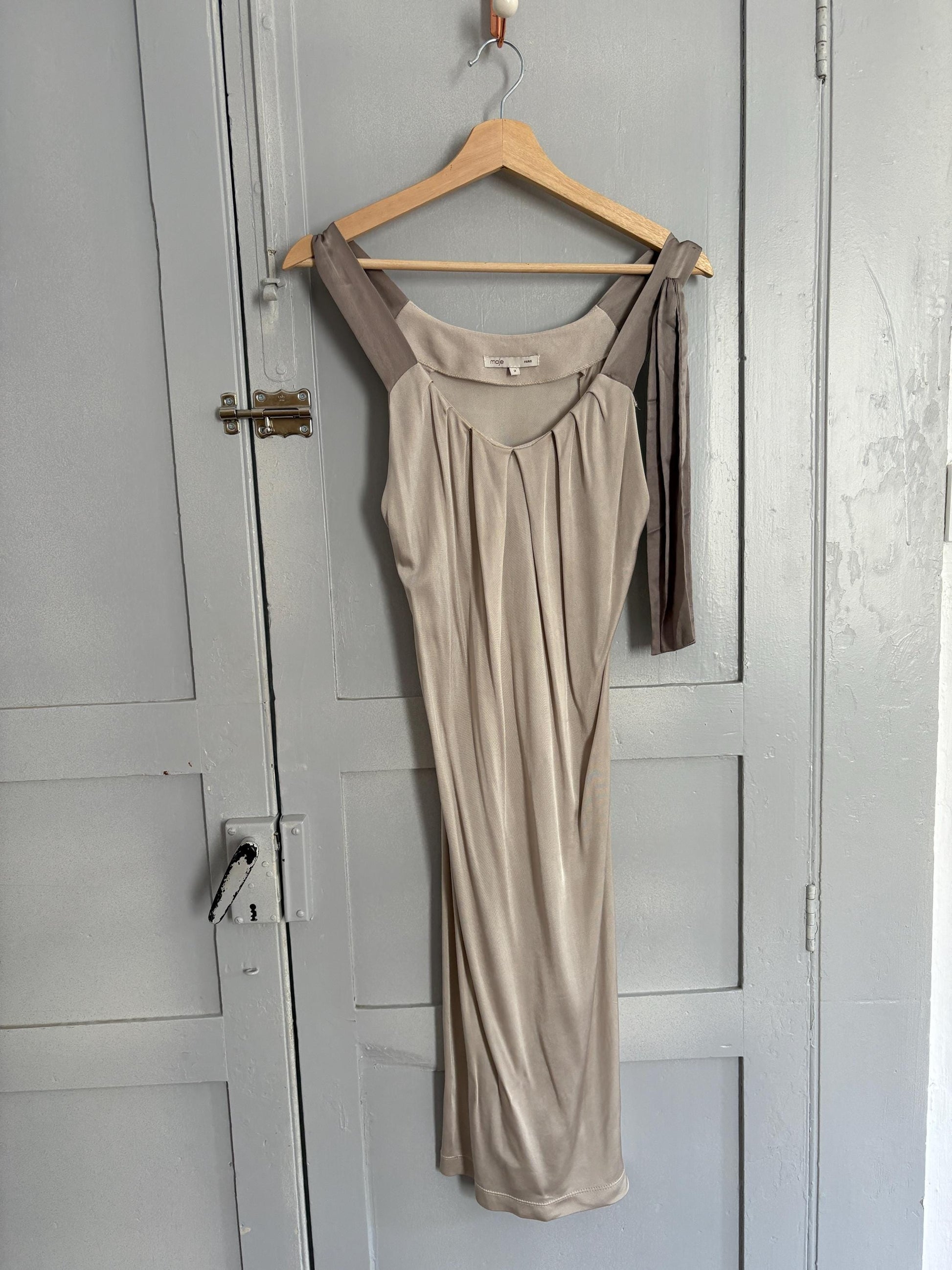 Vintage Silk silver Maje Paris midi dress, Formal brunch outfit, Luxury French designer dress, M