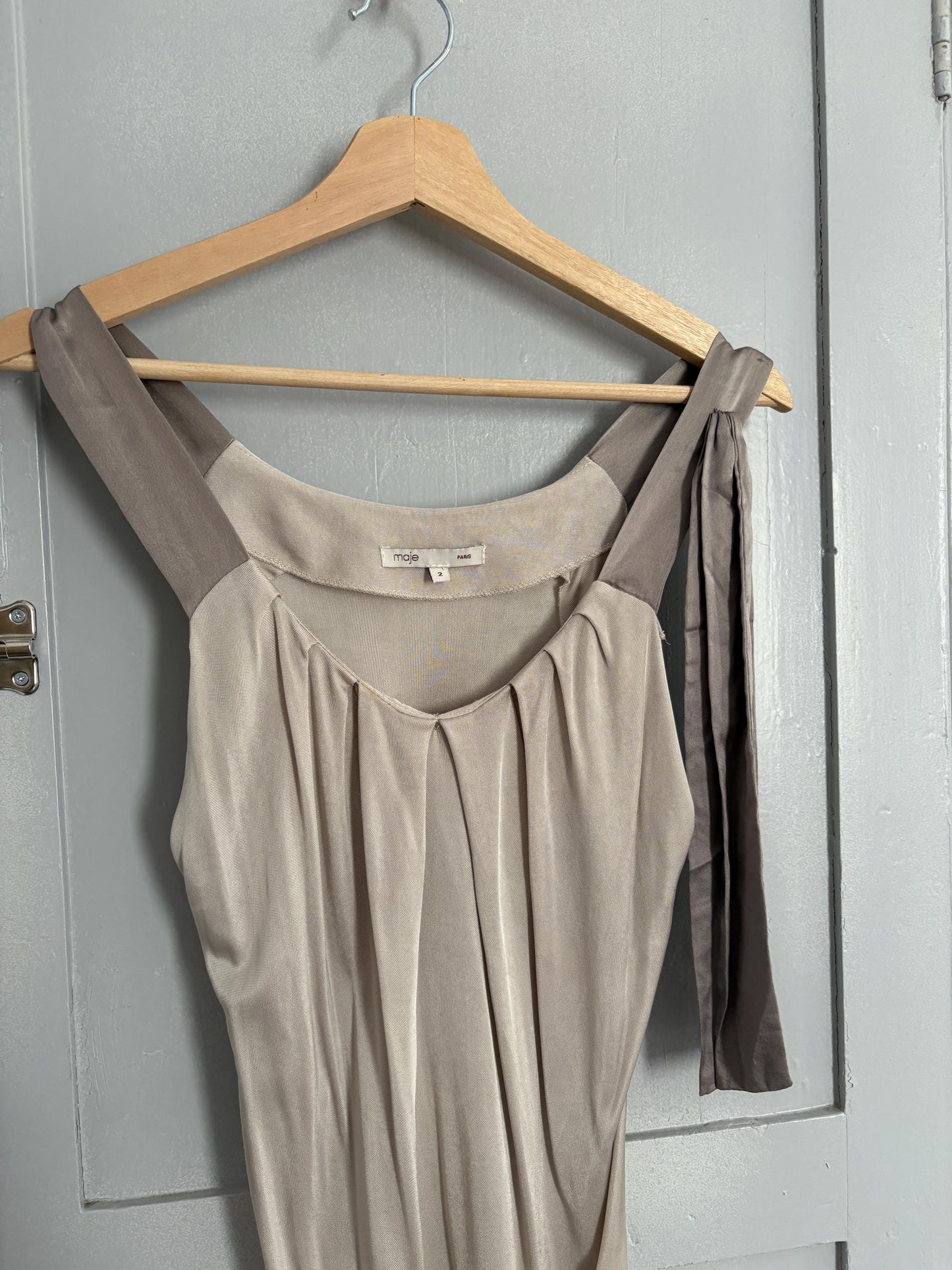 Vintage Silk silver Maje Paris midi dress, Formal brunch outfit, Luxury French designer dress, M