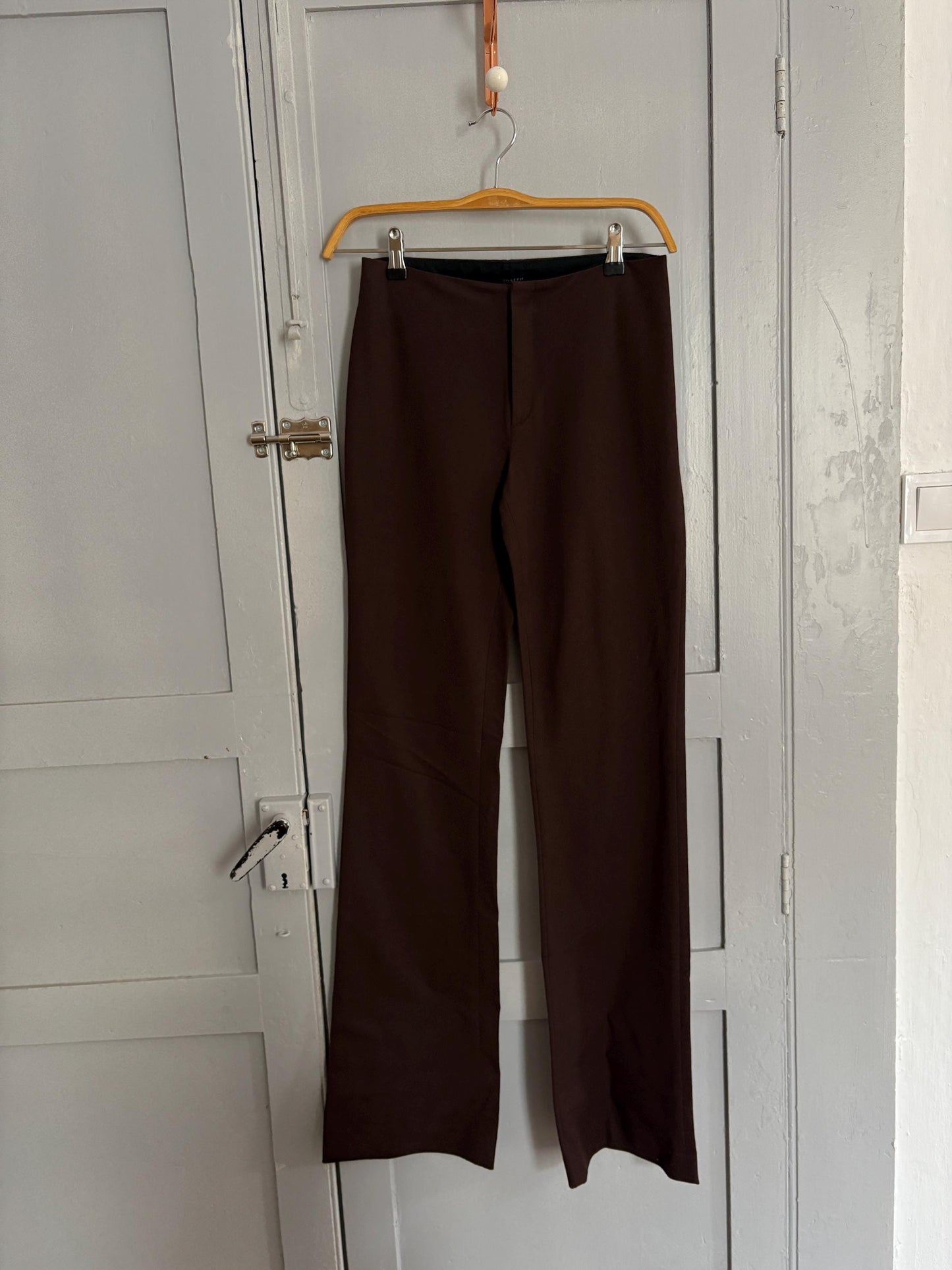 Vintage Joseph Dark chocolate brown flared pants, Mid waist bootcut skinny trousers, designer branded dead stock