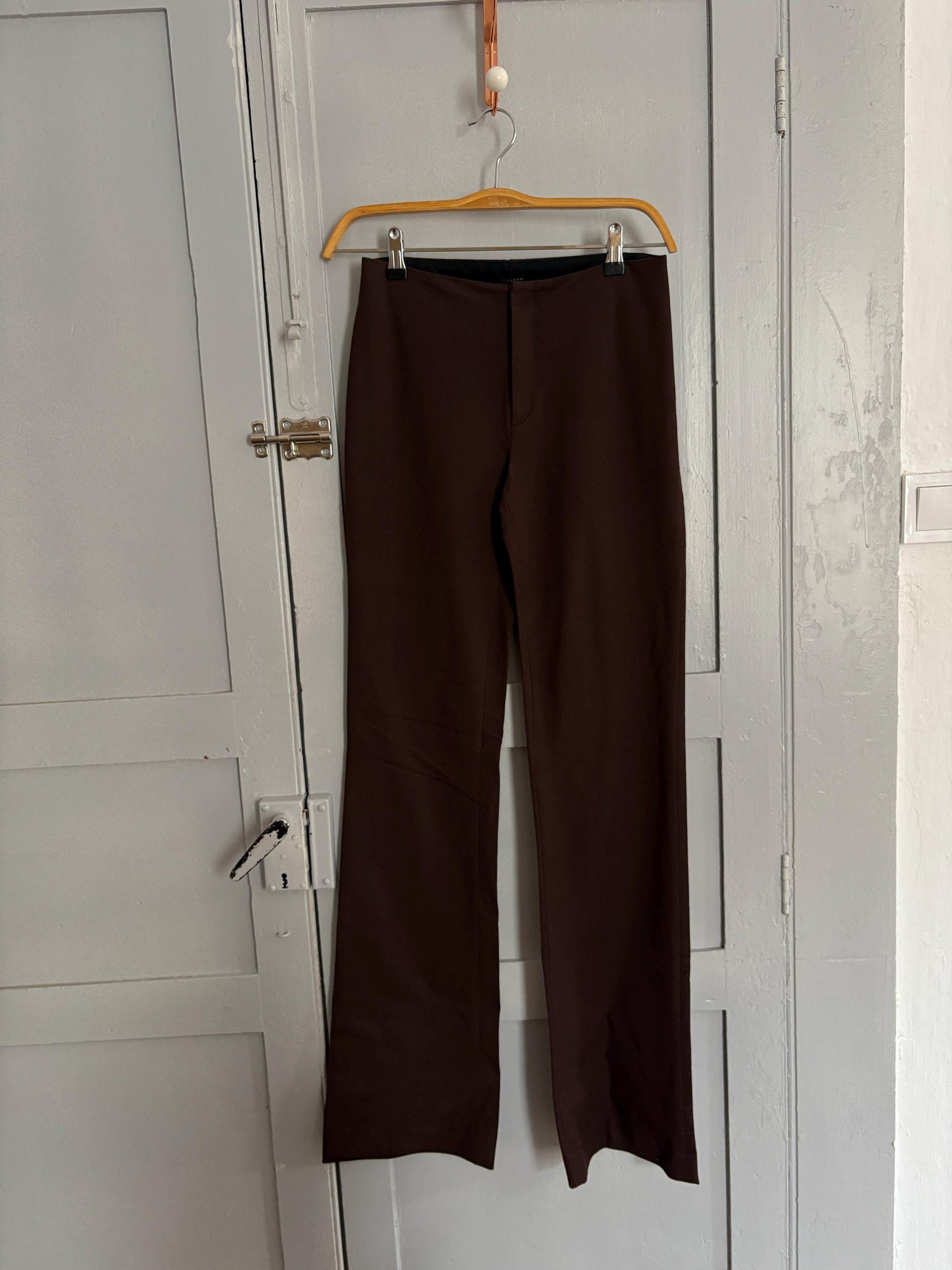 Vintage Joseph Dark chocolate brown flared pants, Mid waist bootcut skinny trousers, designer branded dead stock