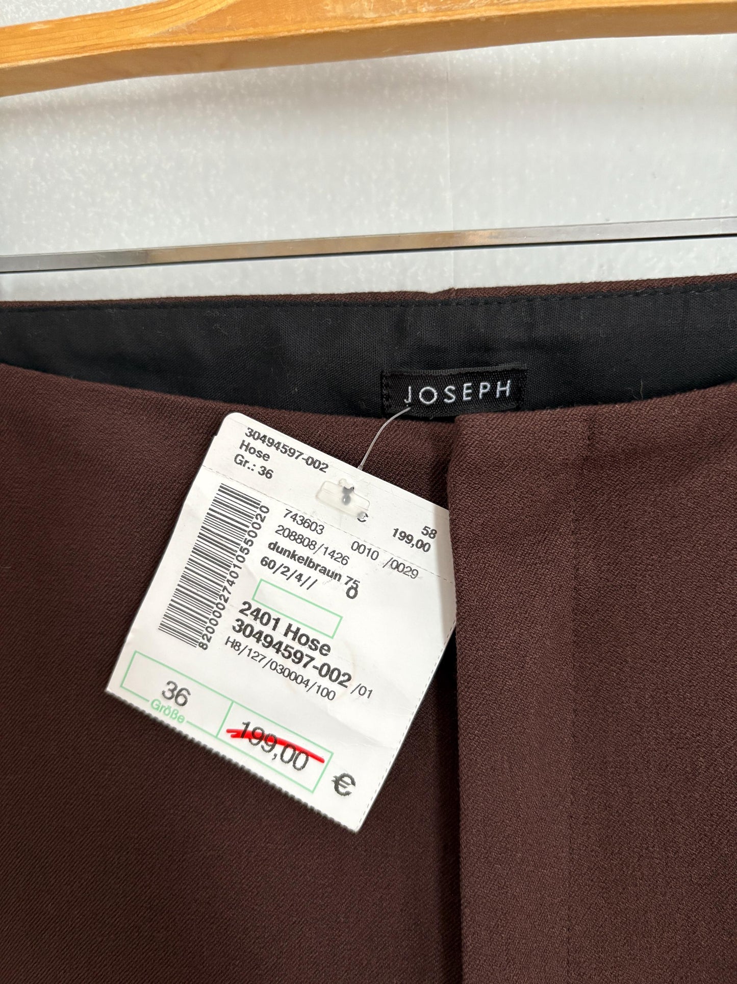 Vintage Joseph Dark chocolate brown flared pants, Mid waist bootcut skinny trousers, designer branded dead stock