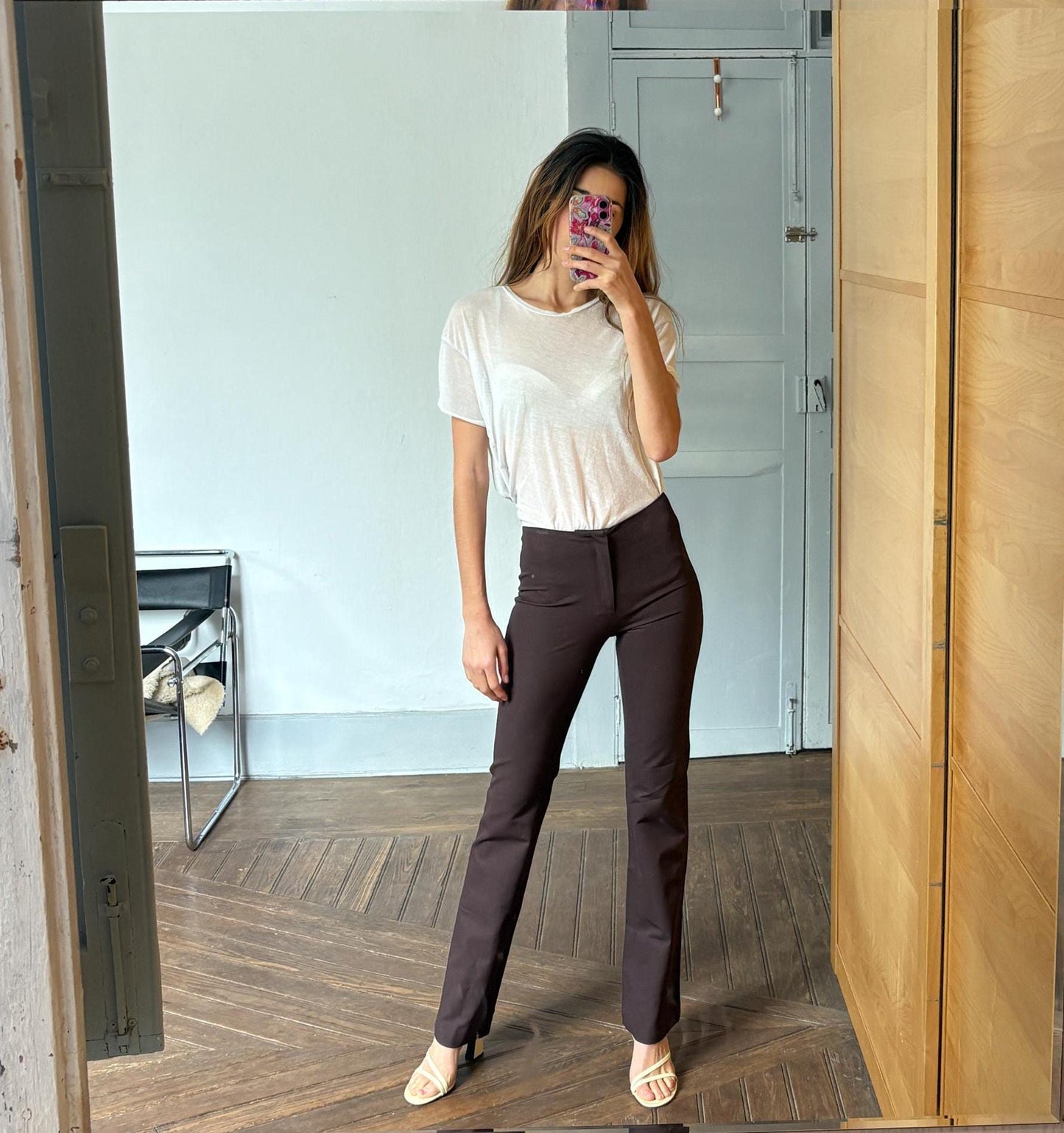 Vintage Joseph Dark chocolate brown flared pants, Mid waist bootcut skinny trousers, designer branded dead stock