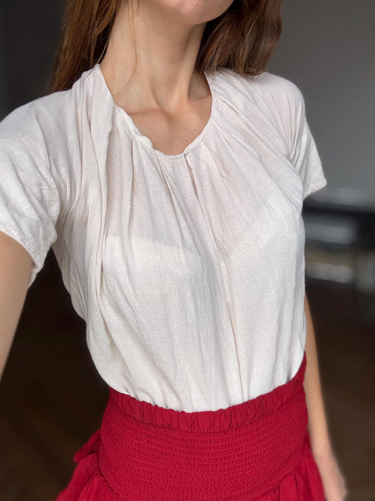 Vintage earthy light beige COS cotton shirt, Luxury minimalist elegant off white oatmeal t - shirt, XS