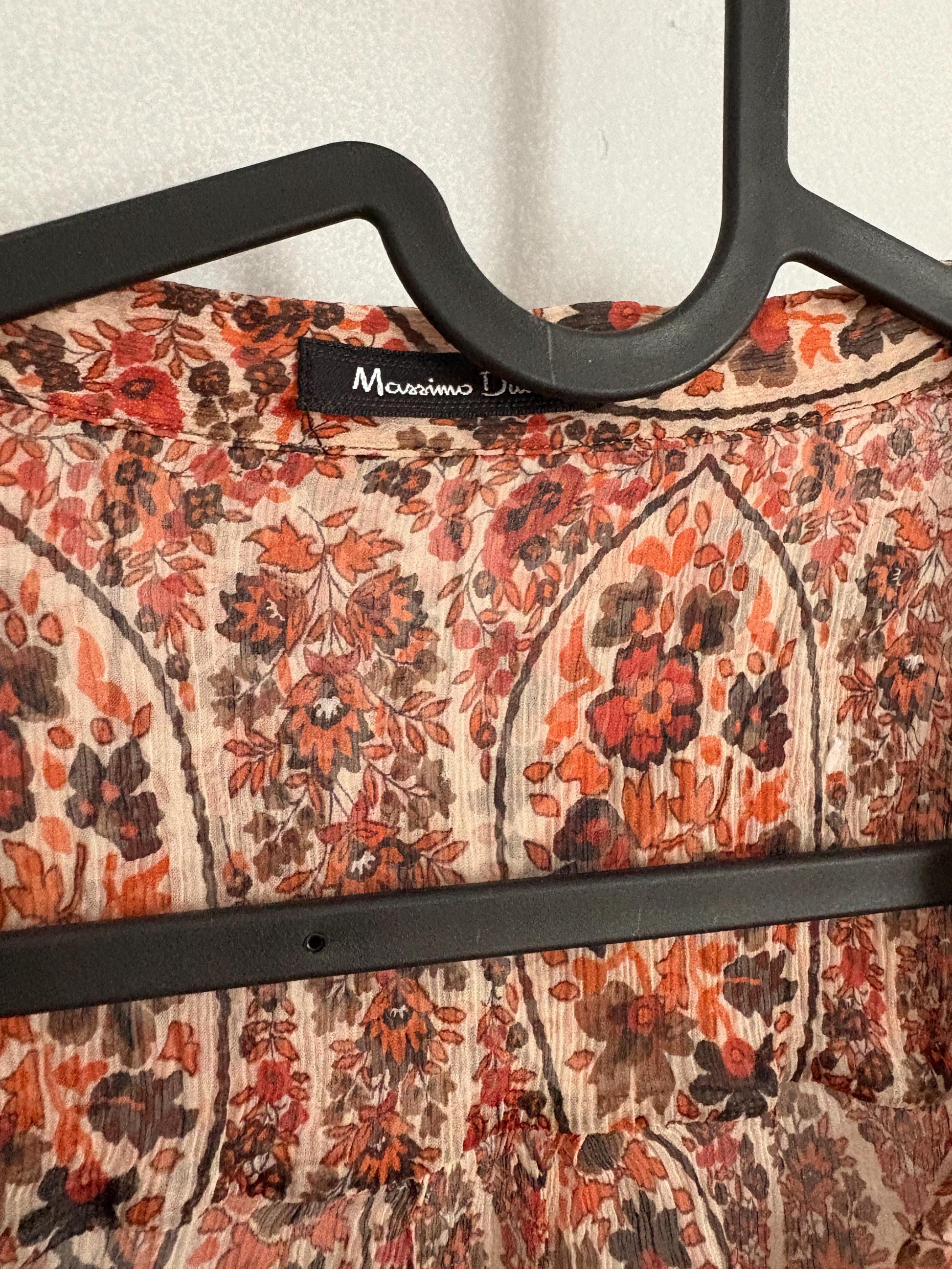 Foral sheer warm orange woman blouse, Sexy see through formal paisley print button up shirt by Massimo Dutti, Elegant camisole,