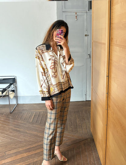 Vintage Plaid Floral Button-Up Shirt — back view