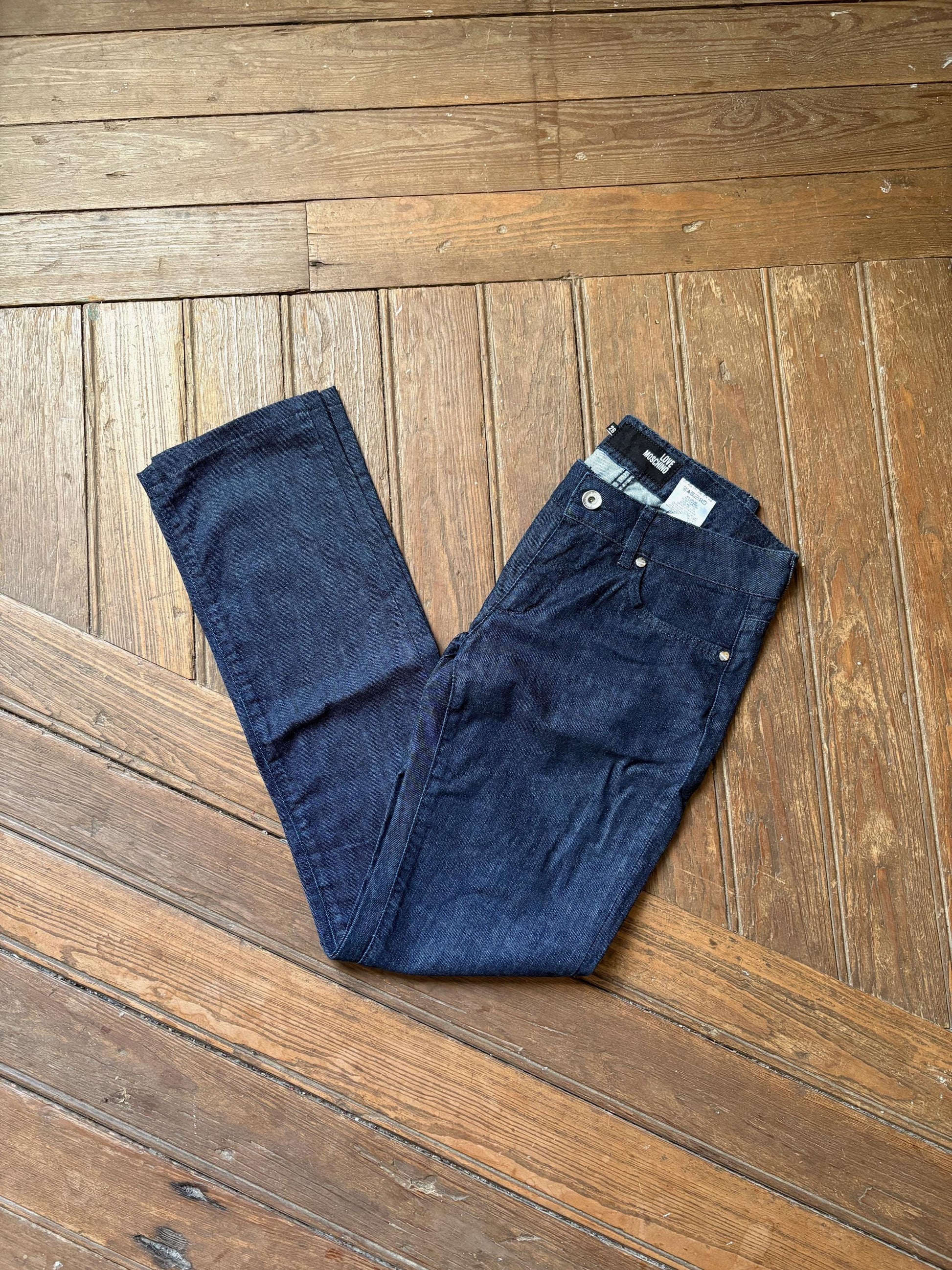 Vintage Love Moschino jeans, Low waisted fit skinny denim pants, Y2k Britney Spears aesthetic, 26, XS - S