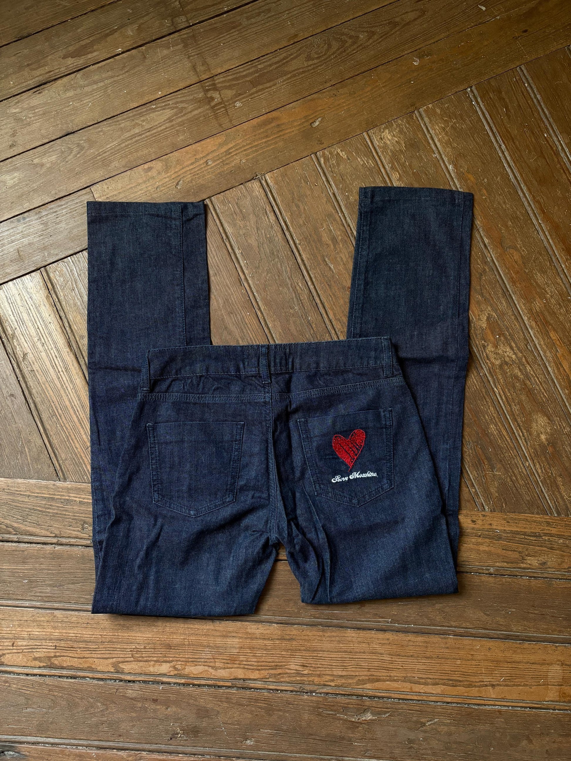 Vintage Love Moschino jeans, Low waisted fit skinny denim pants, Y2k Britney Spears aesthetic, 26, XS - S