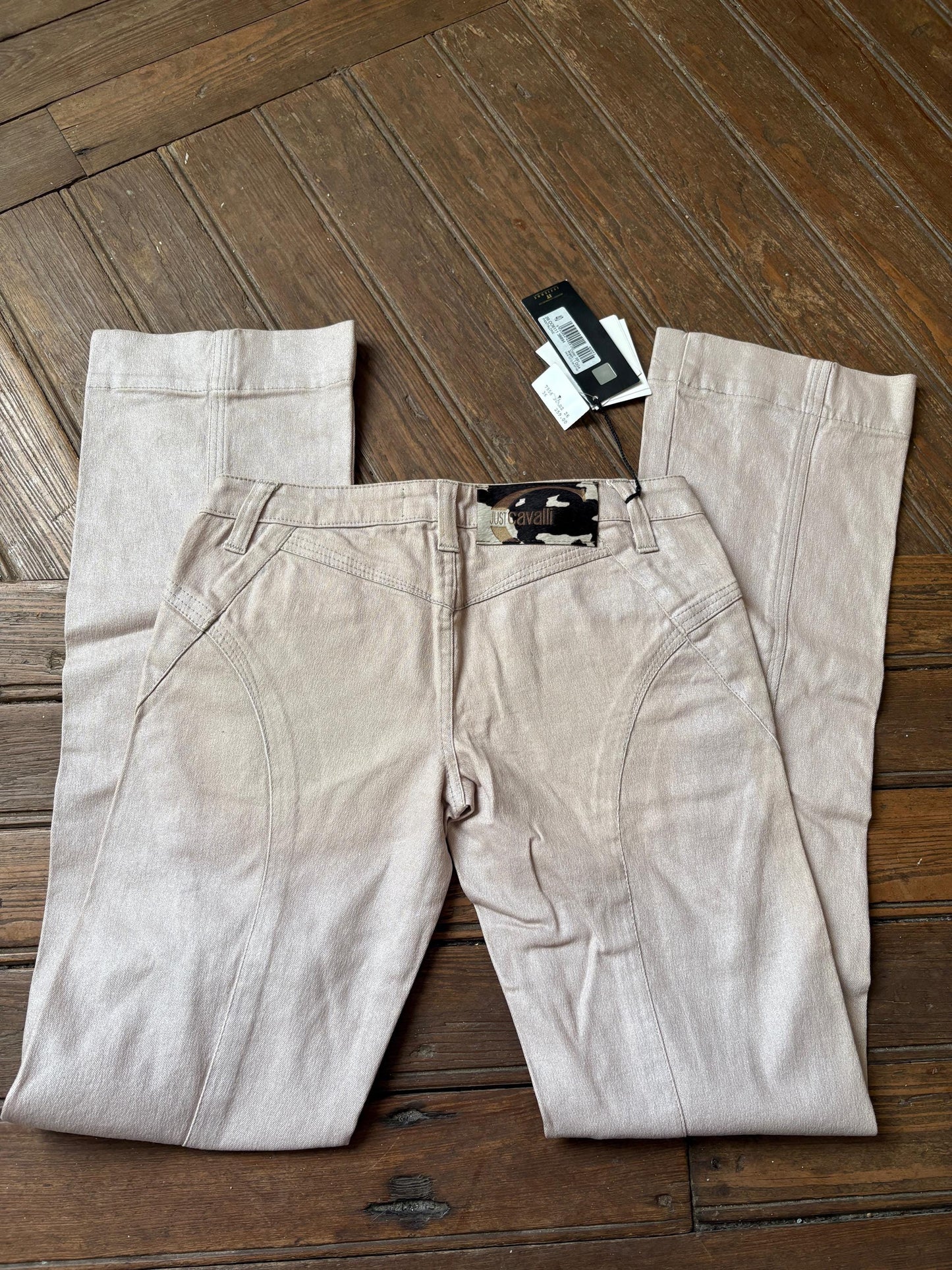 Vintage Just Cavalli low rise jeans, Beige low waist Y2K aesthetic trousers, Sexy straight leg denim pants, S