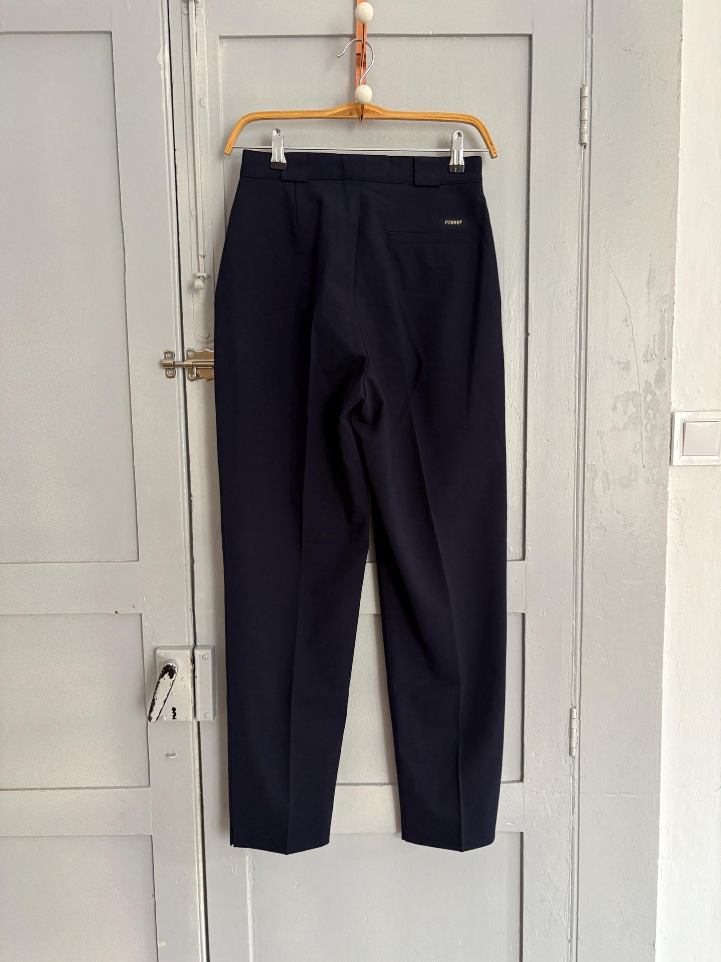 Vintage Rosner luxury trousers, Dark blue high waist designer pants, Wool blend formal pants, S