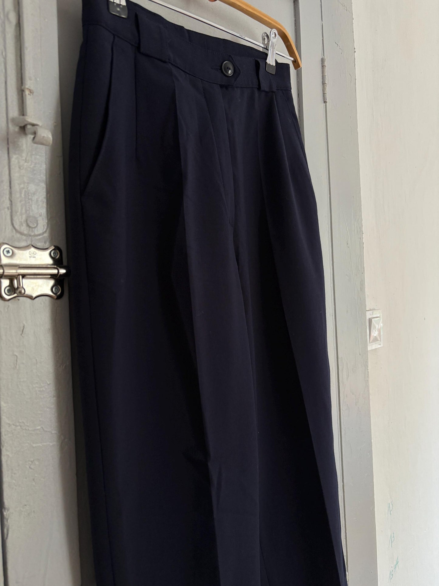 Vintage Rosner luxury trousers, Dark blue high waist designer pants, Wool blend formal pants, S