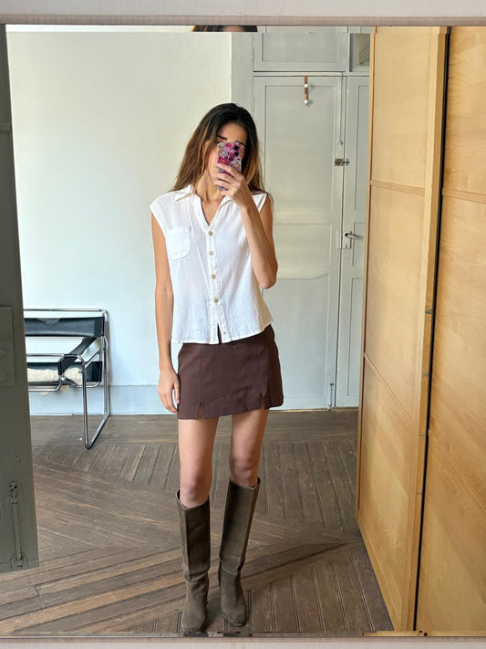 Vintage basic white camisole, Retro Pierre L'amoure cotton camisole, Muslin collared button up summer shirt, Dark Academia fashion, L