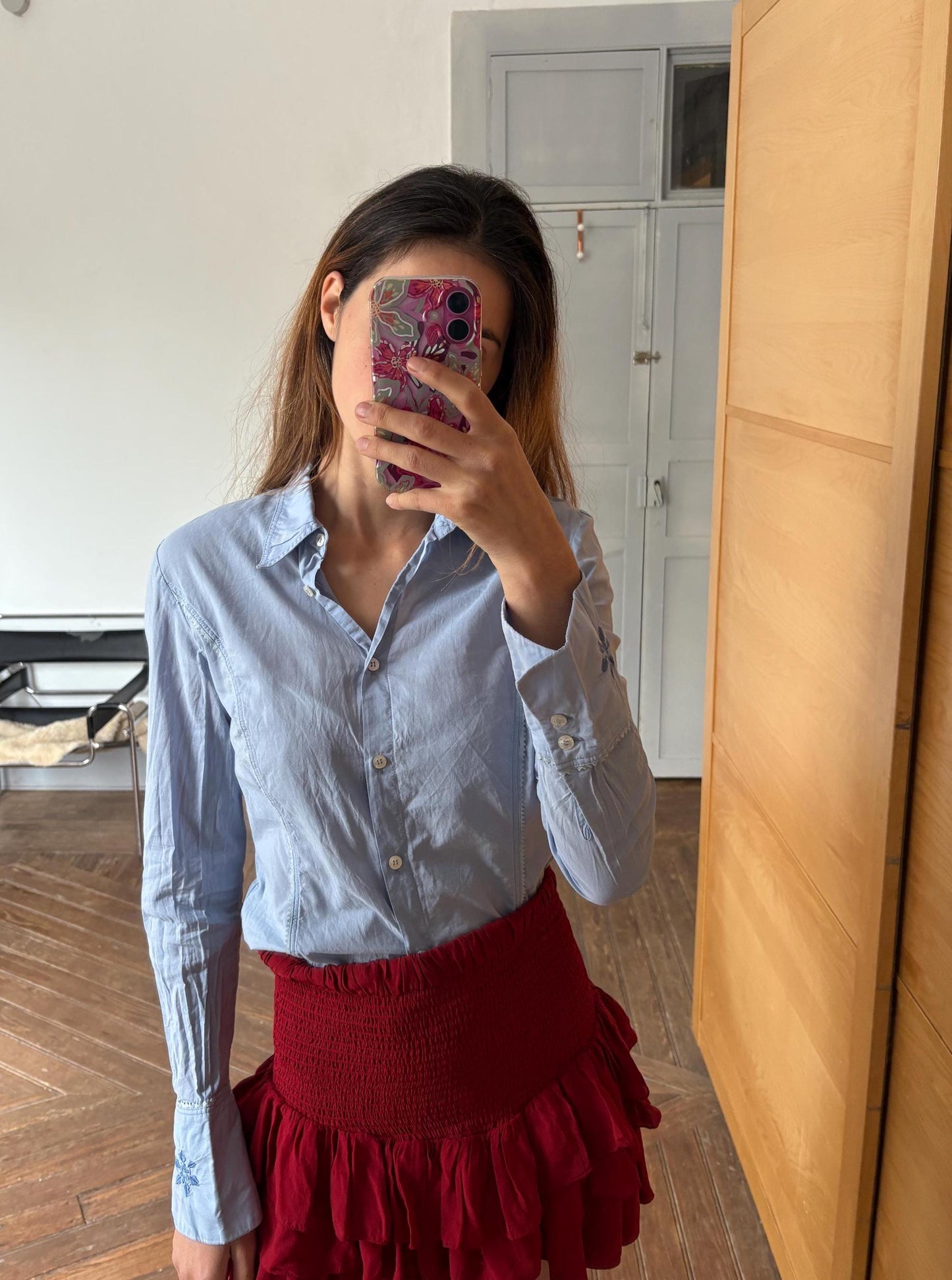 Vintage Versace Sport button down shirt, Light blue cotton long sleeve blouse, Made in Italy shirt, S