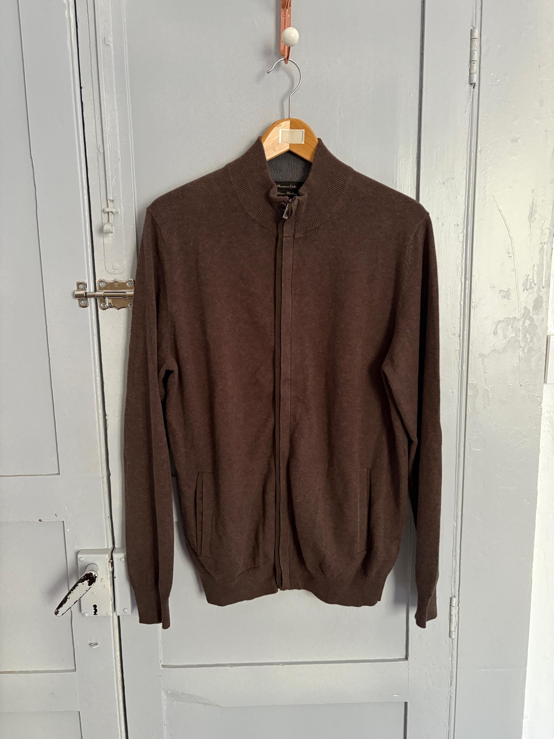 Chocolate brown vintage cotton - cashmere Massimo Dutti Luxe cardigan - Long sleeved vest, Super soft winter knit shirt, Designer Jumper, M