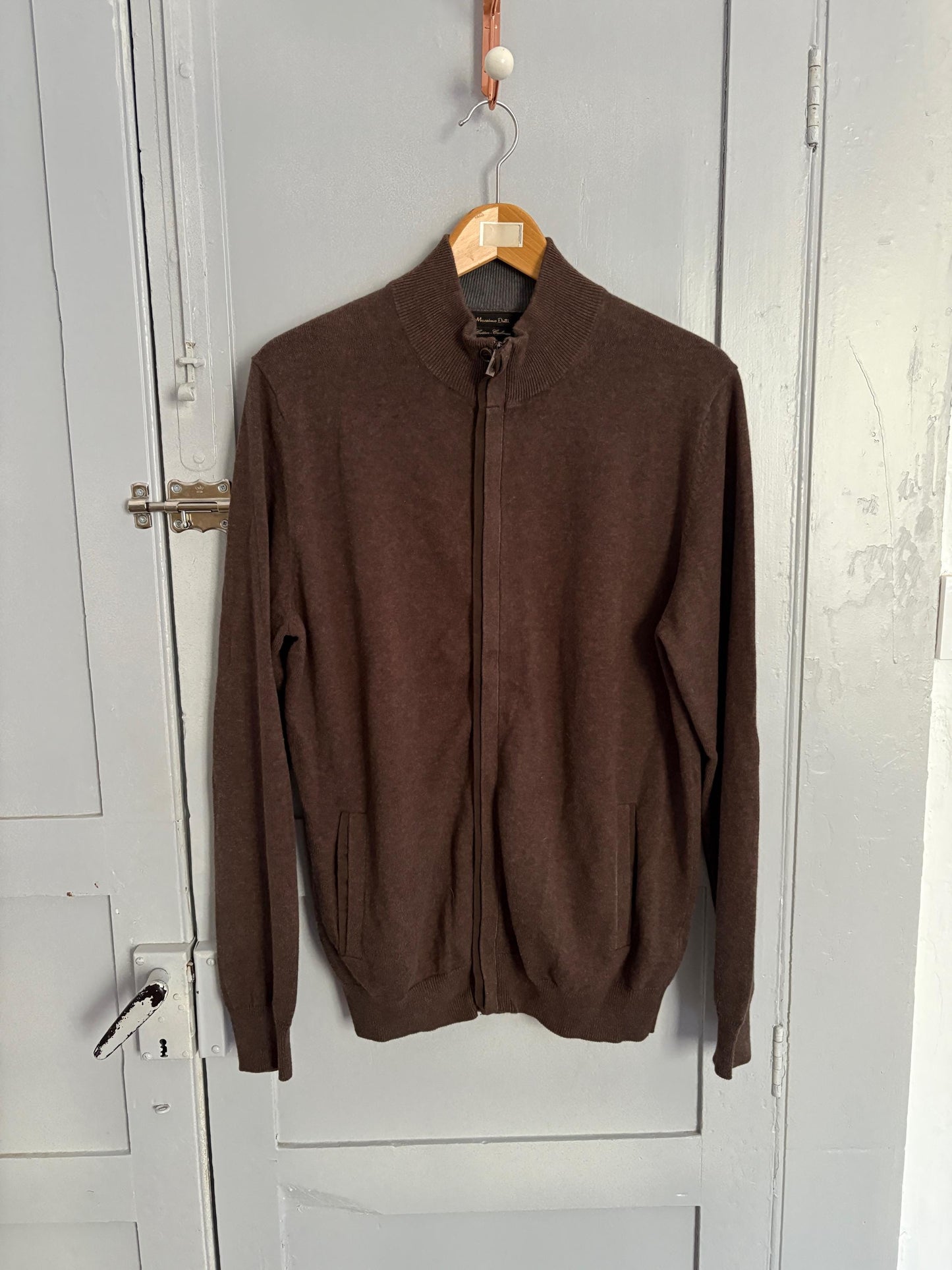 Chocolate brown vintage cotton - cashmere Massimo Dutti Luxe cardigan - Long sleeved vest, Super soft winter knit shirt, Designer Jumper, M