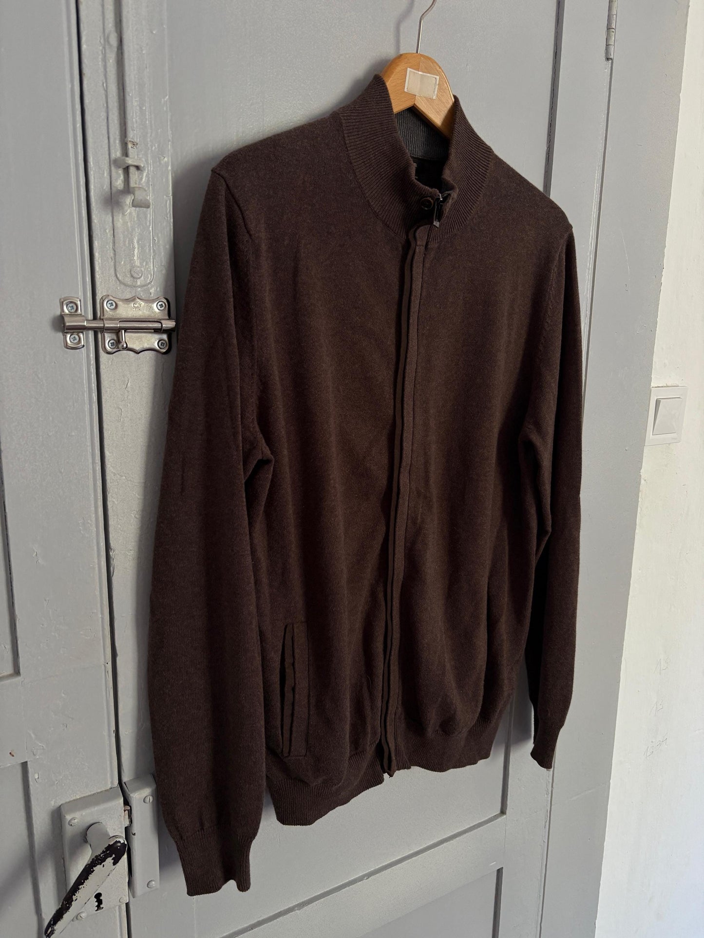 Chocolate brown vintage cotton - cashmere Massimo Dutti Luxe cardigan - Long sleeved vest, Super soft winter knit shirt, Designer Jumper, M