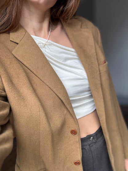 Tan Cashmere Double Breasted Blazer — back view