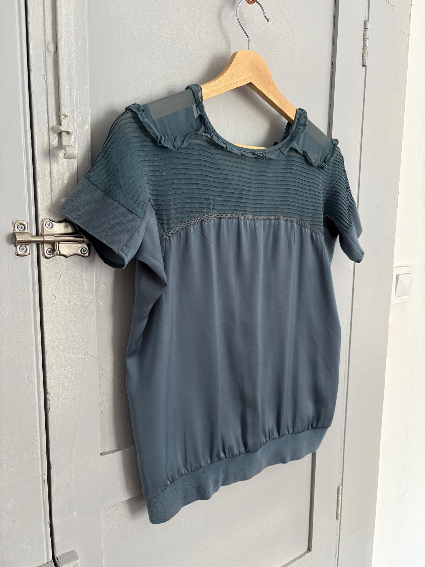 vintage silk Adolfo Dominguez designer shirt, Elegant formal camisole, Blue silk woman top, Secondhand branded clothing