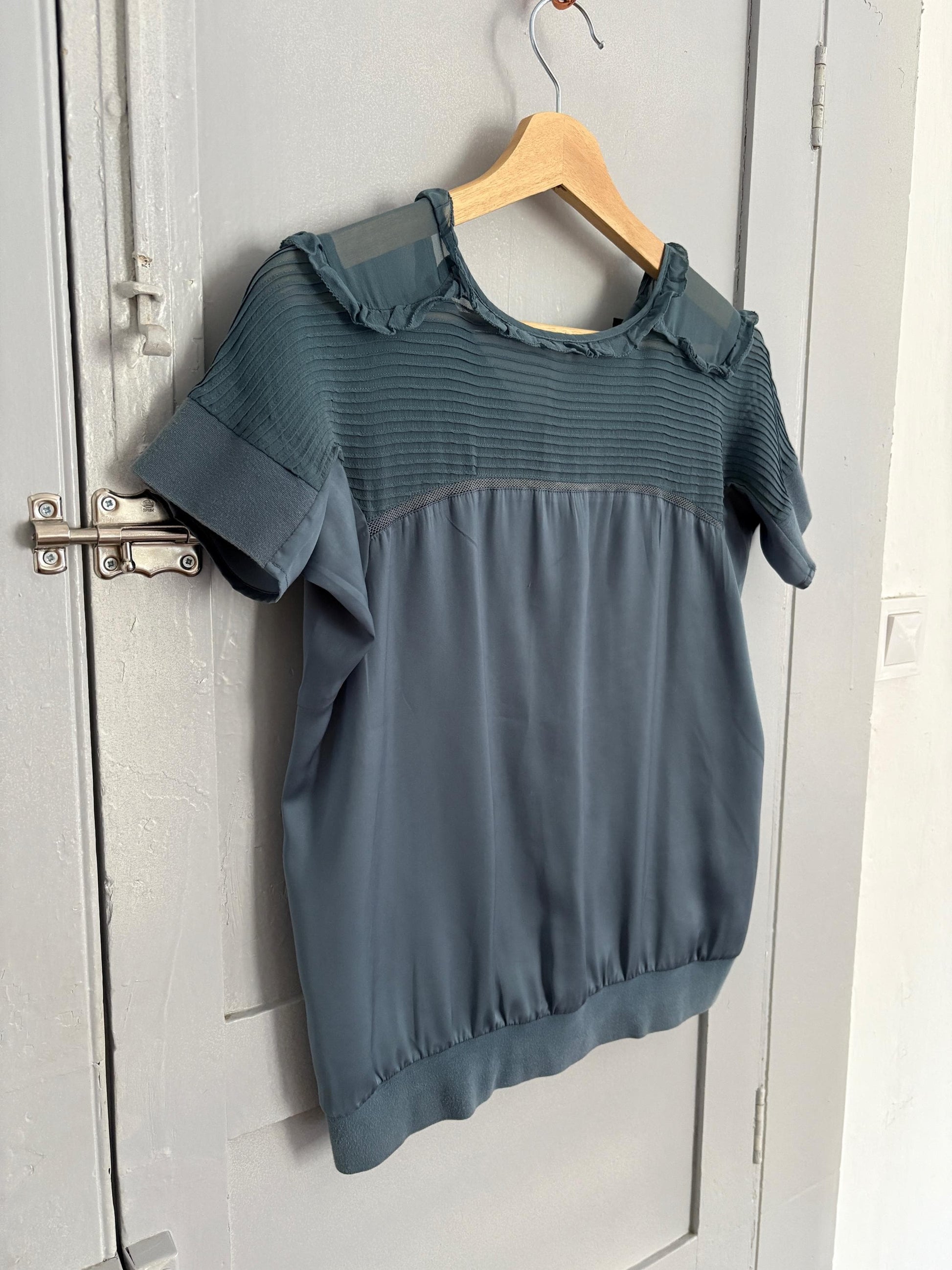 vintage silk Adolfo Dominguez designer shirt, Elegant formal camisole, Blue silk woman top, Secondhand branded clothing