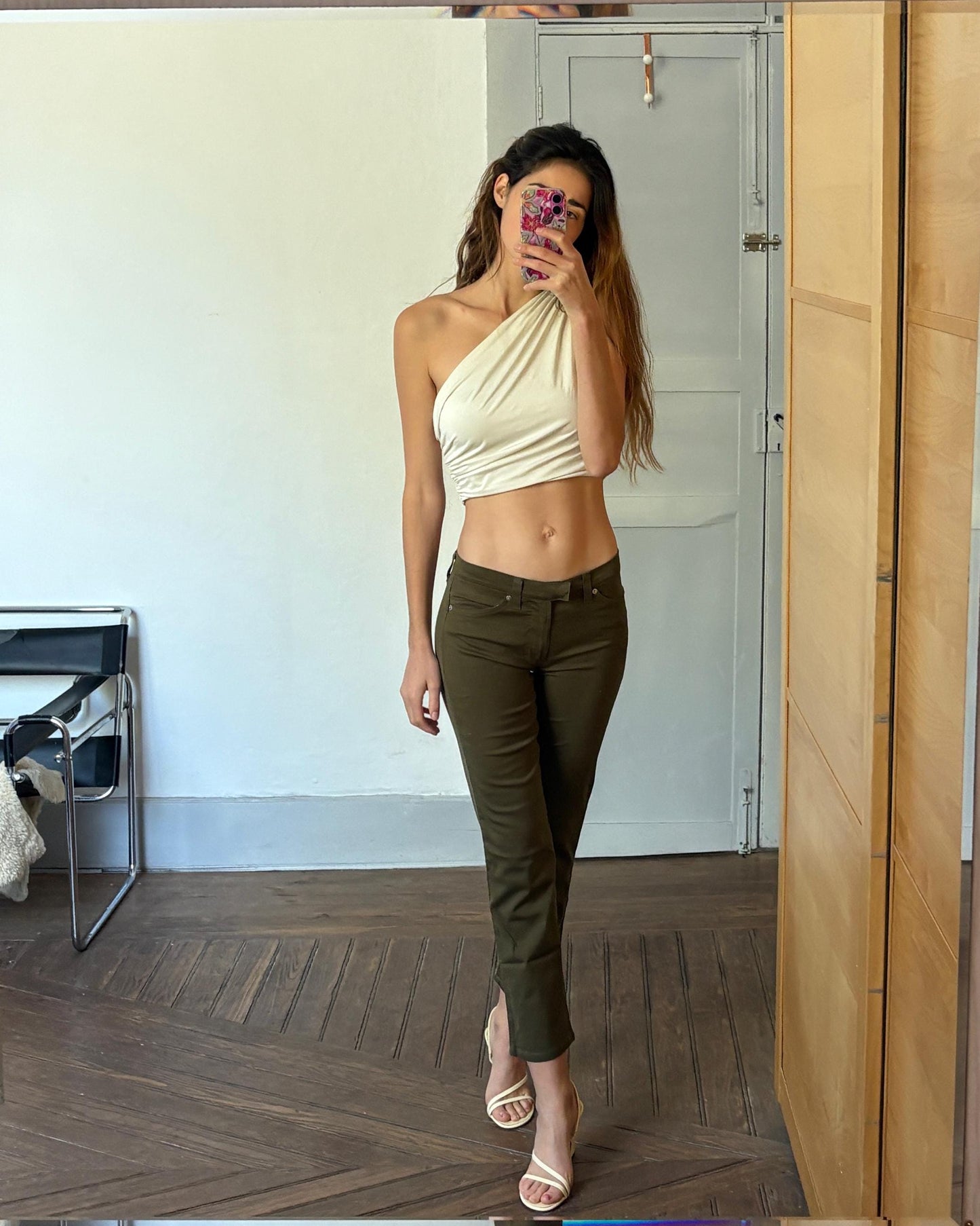 Vintage D & G kaki skinny jeans, Y2K low waist cropped pants, Sexy low rise green trousers by designer brand, 29 43, Made in Italy