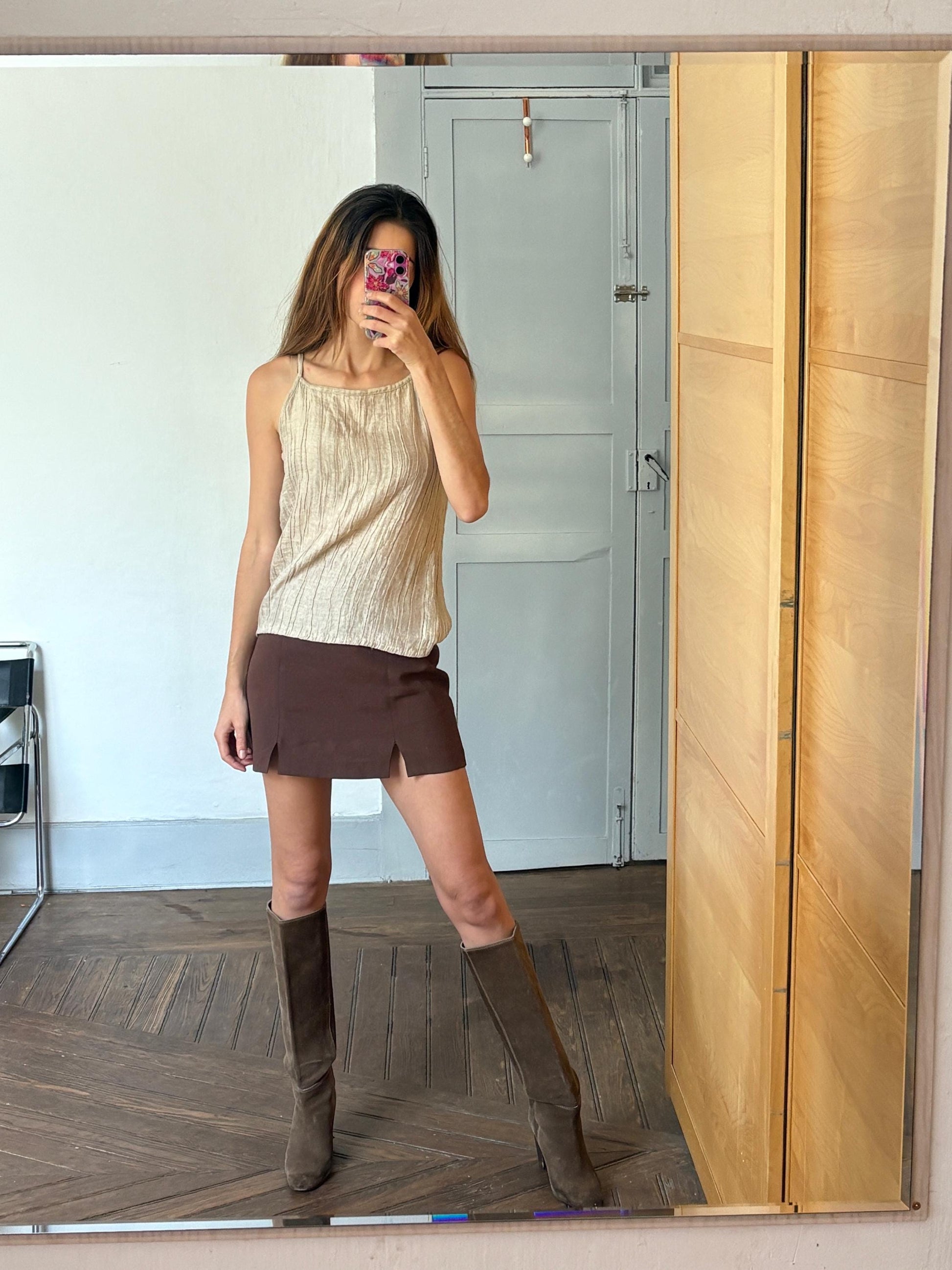 Oatmeal coloured tank top, Vintage earthy sand camisole, Natural beige wardrobe, Sustainable fashion, Textured top