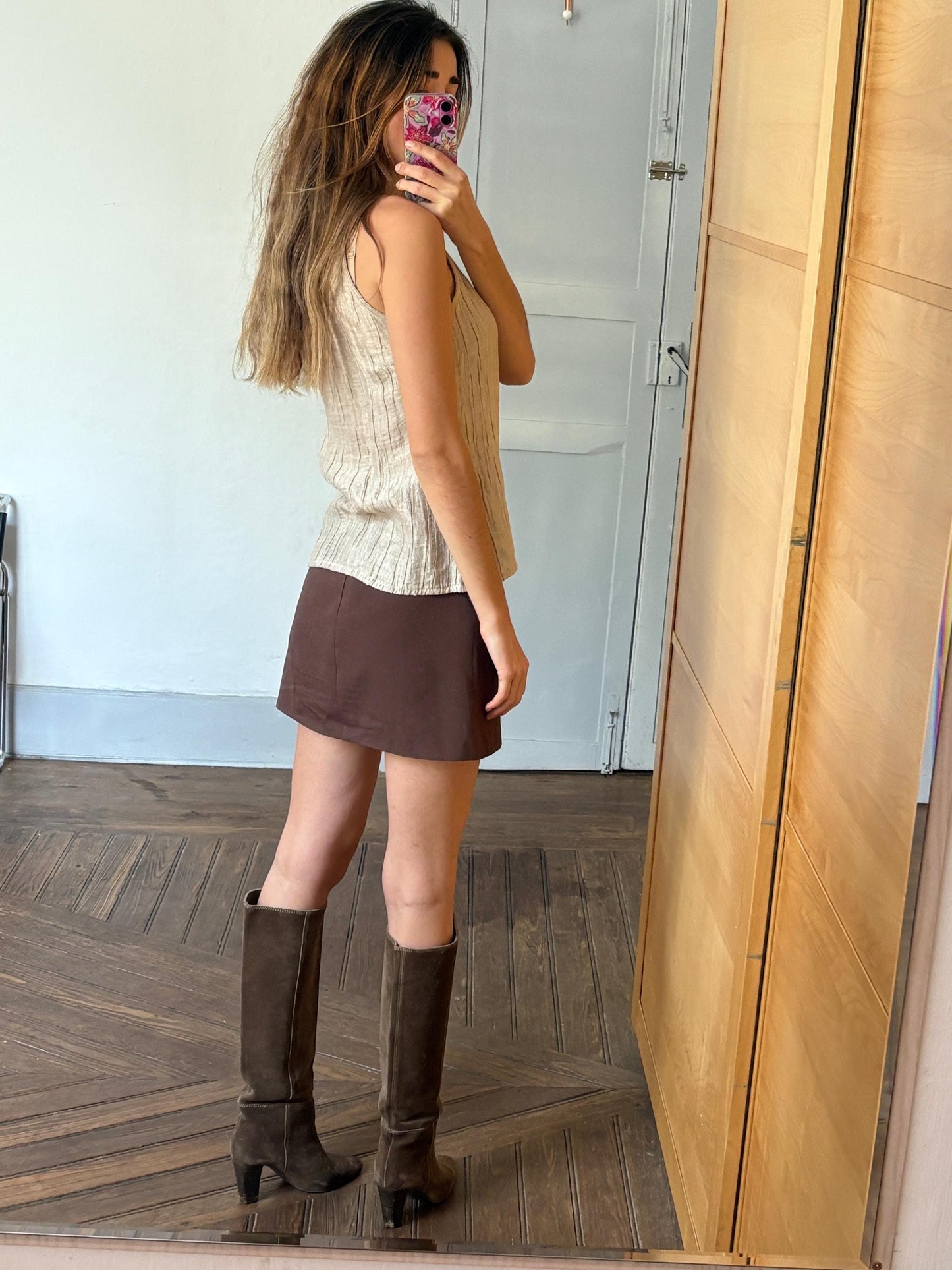 Oatmeal coloured tank top, Vintage earthy sand camisole, Natural beige wardrobe, Sustainable fashion, Textured top