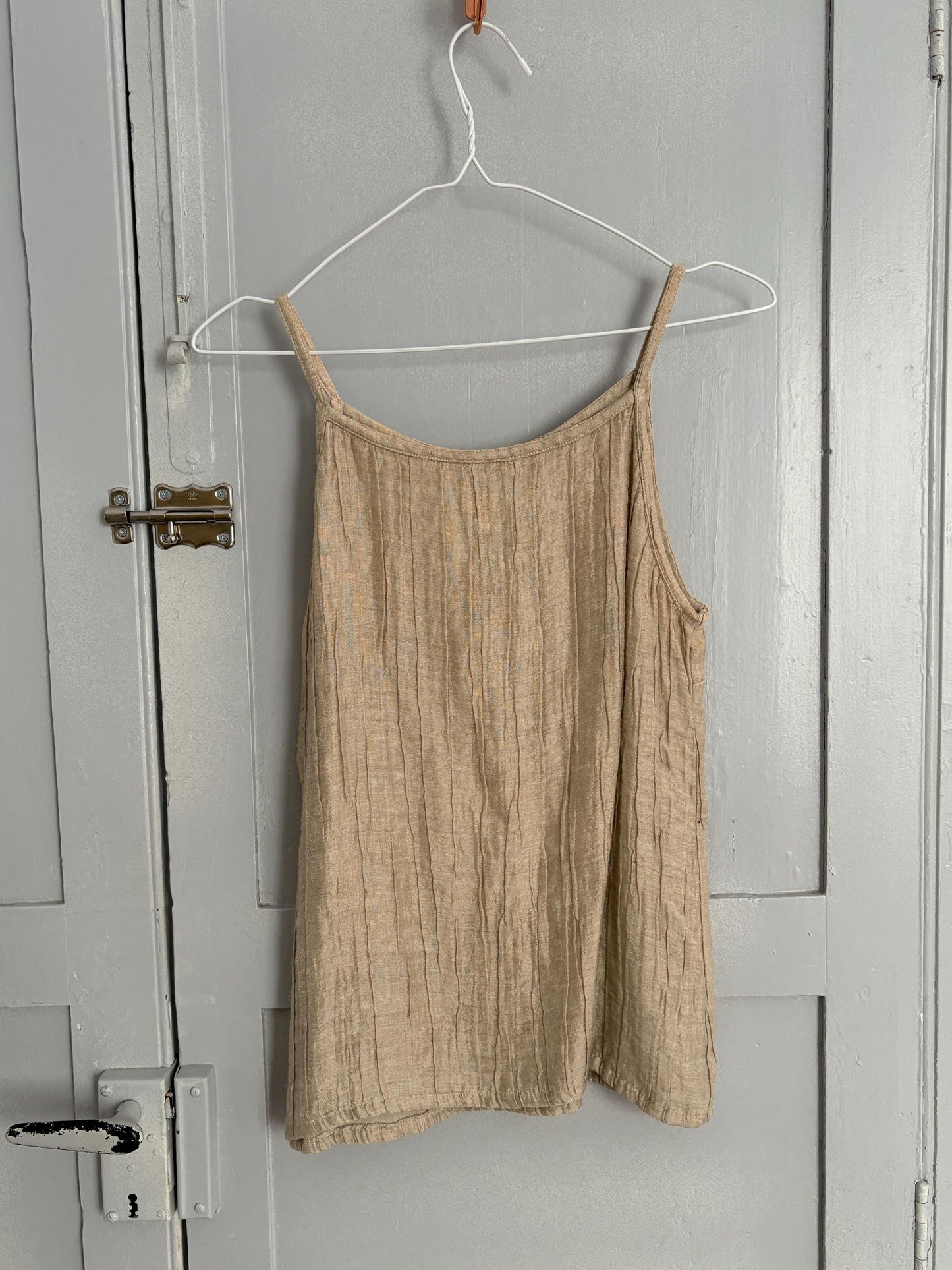 Oatmeal coloured tank top, Vintage earthy sand camisole, Natural beige wardrobe, Sustainable fashion, Textured top