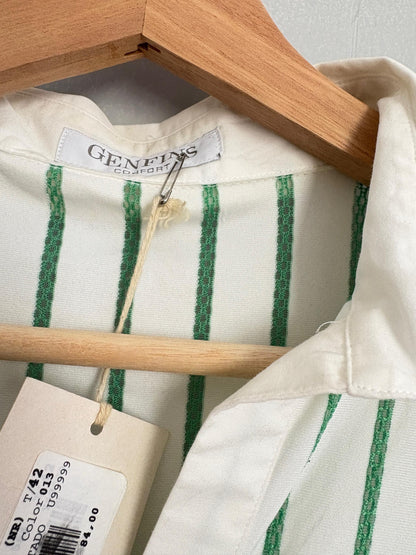 Genfins Vintage White Green Striped Polo Shirt XS