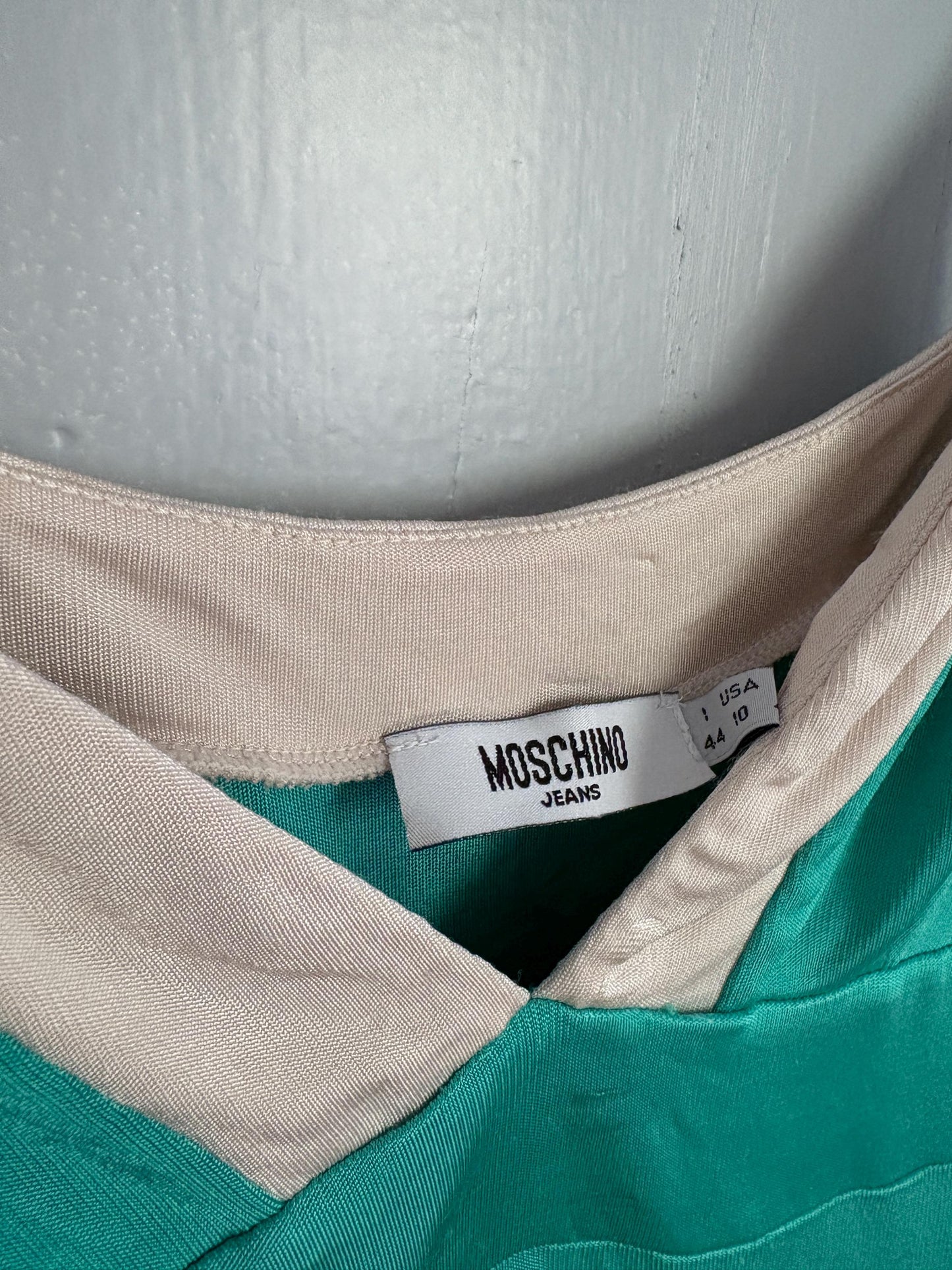 Vintage Moschino Jeans tank top, Colourful green camisole, Sexy open neckline, Secondhand branded designer wear, S