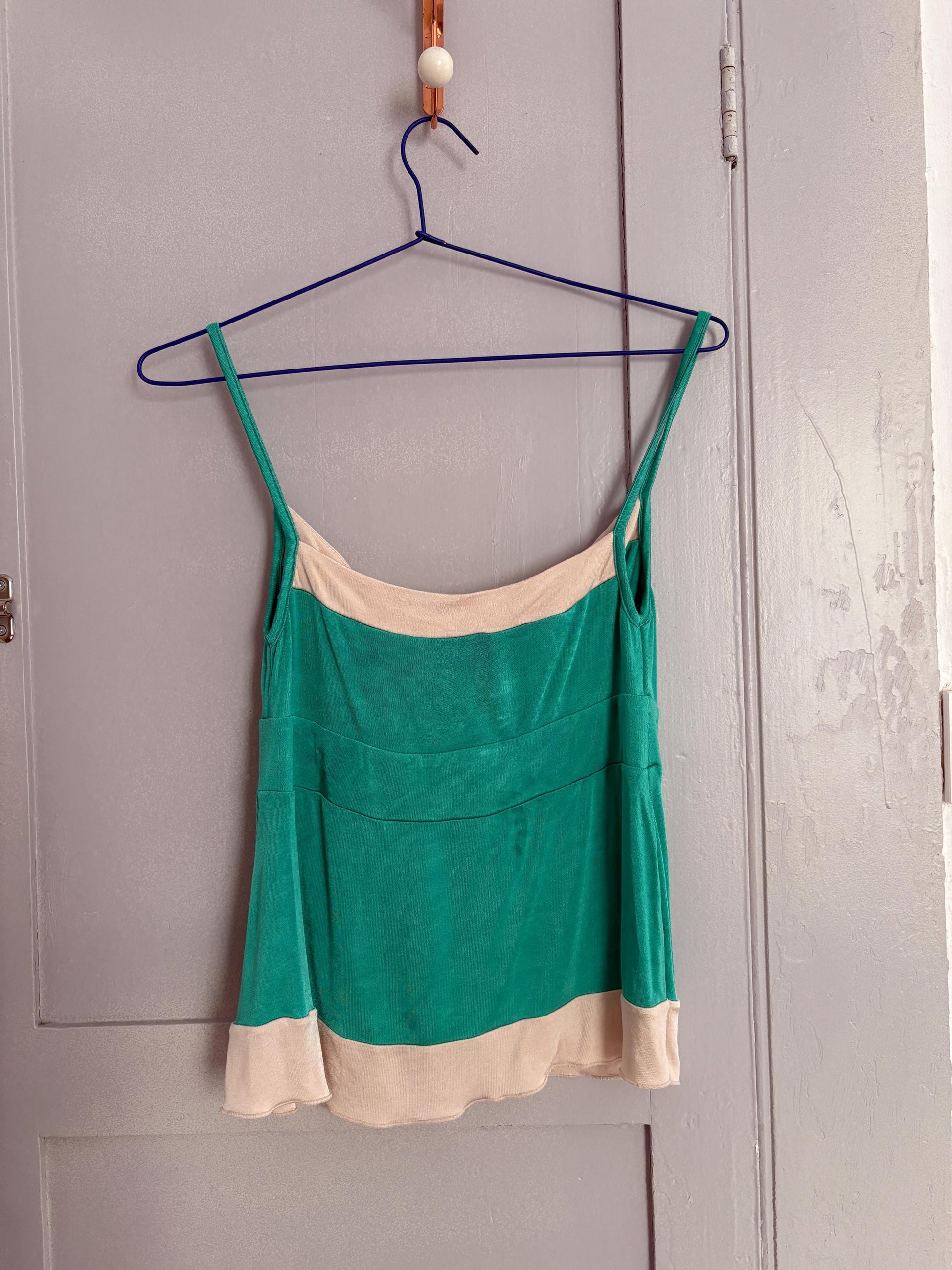 Vintage Moschino Jeans tank top, Colourful green camisole, Sexy open neckline, Secondhand branded designer wear, S