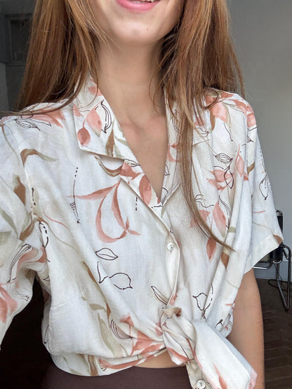 Vintage Floral Print Summer Blouse — fabric close-up