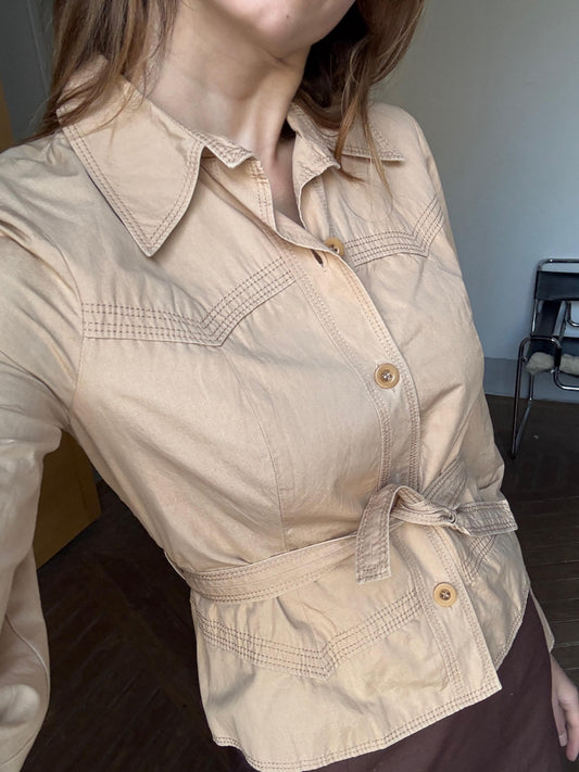 Vintage Philosophy di Alberta Ferretti beige summer jacket, Formal light brown designer blazer, Elegant woman coat, US 4–6