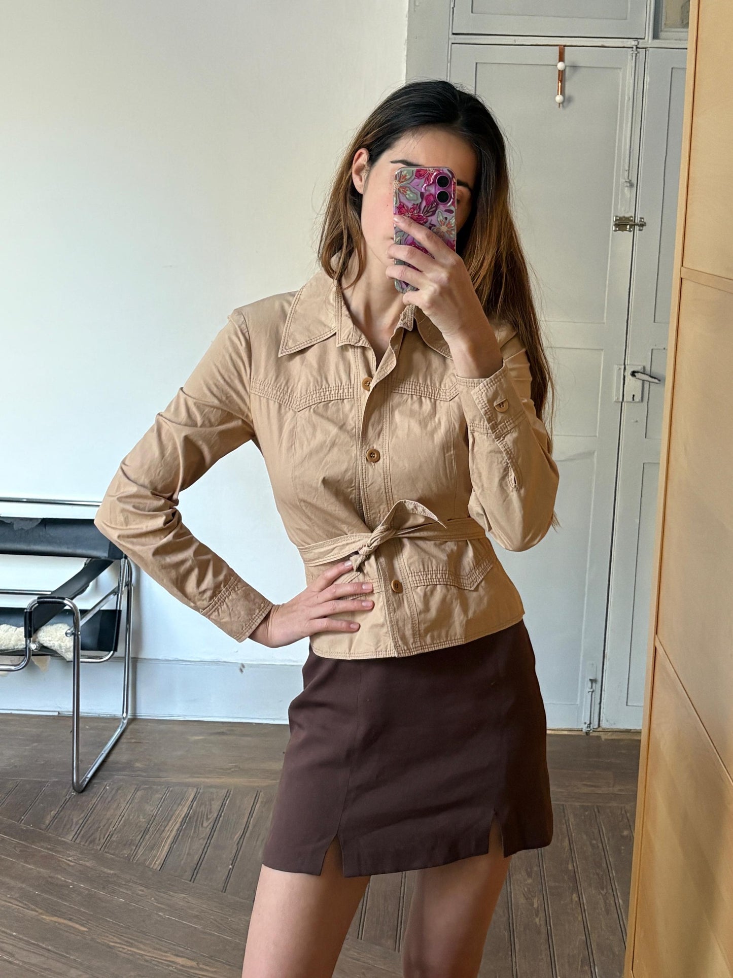 Vintage Philosophy di Alberta Ferretti beige summer jacket, Formal light brown designer blazer, Elegant woman coat, US 4–6