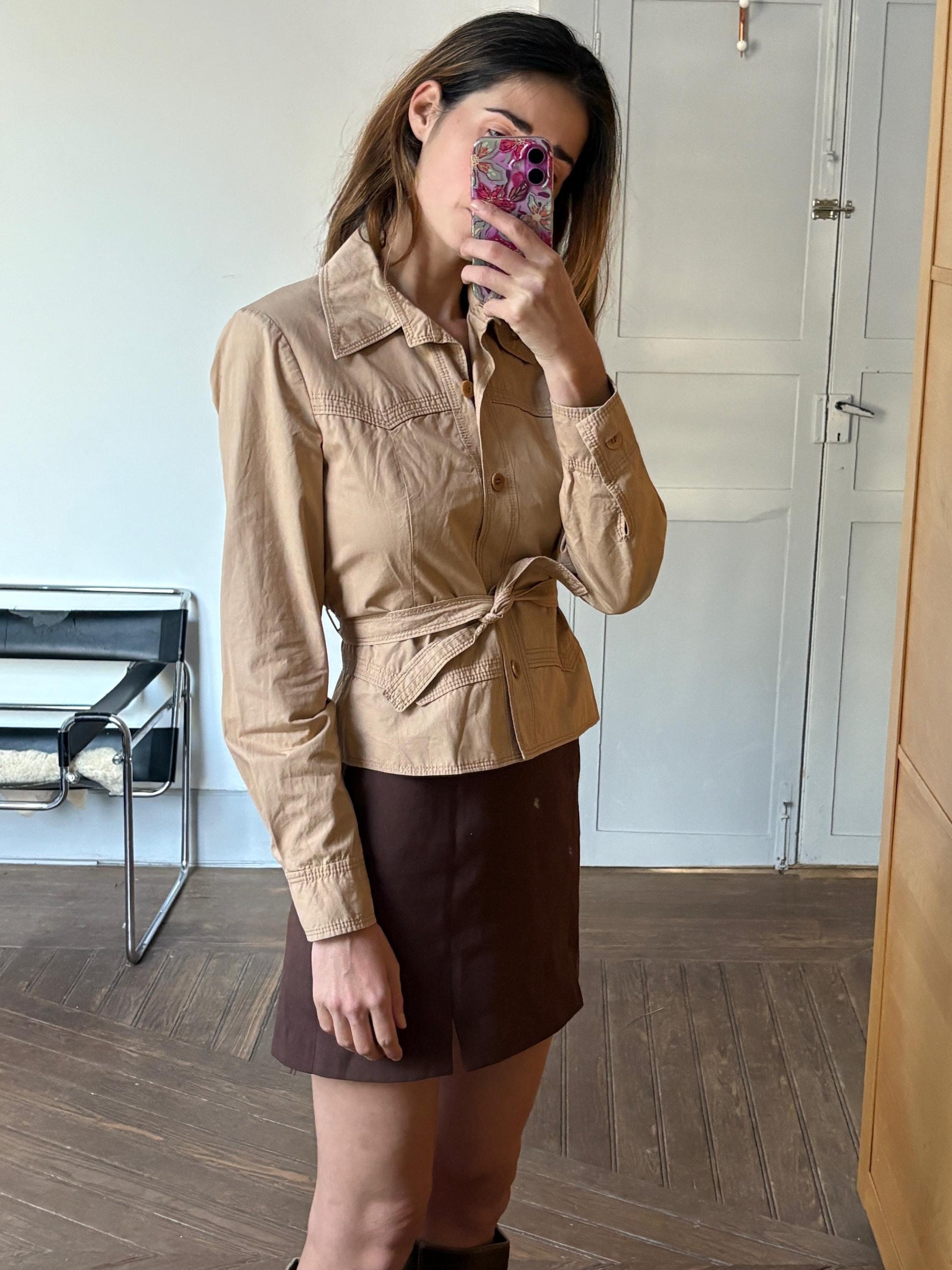 Vintage Philosophy di Alberta Ferretti beige summer jacket, Formal light brown designer blazer, Elegant woman coat, US 4–6