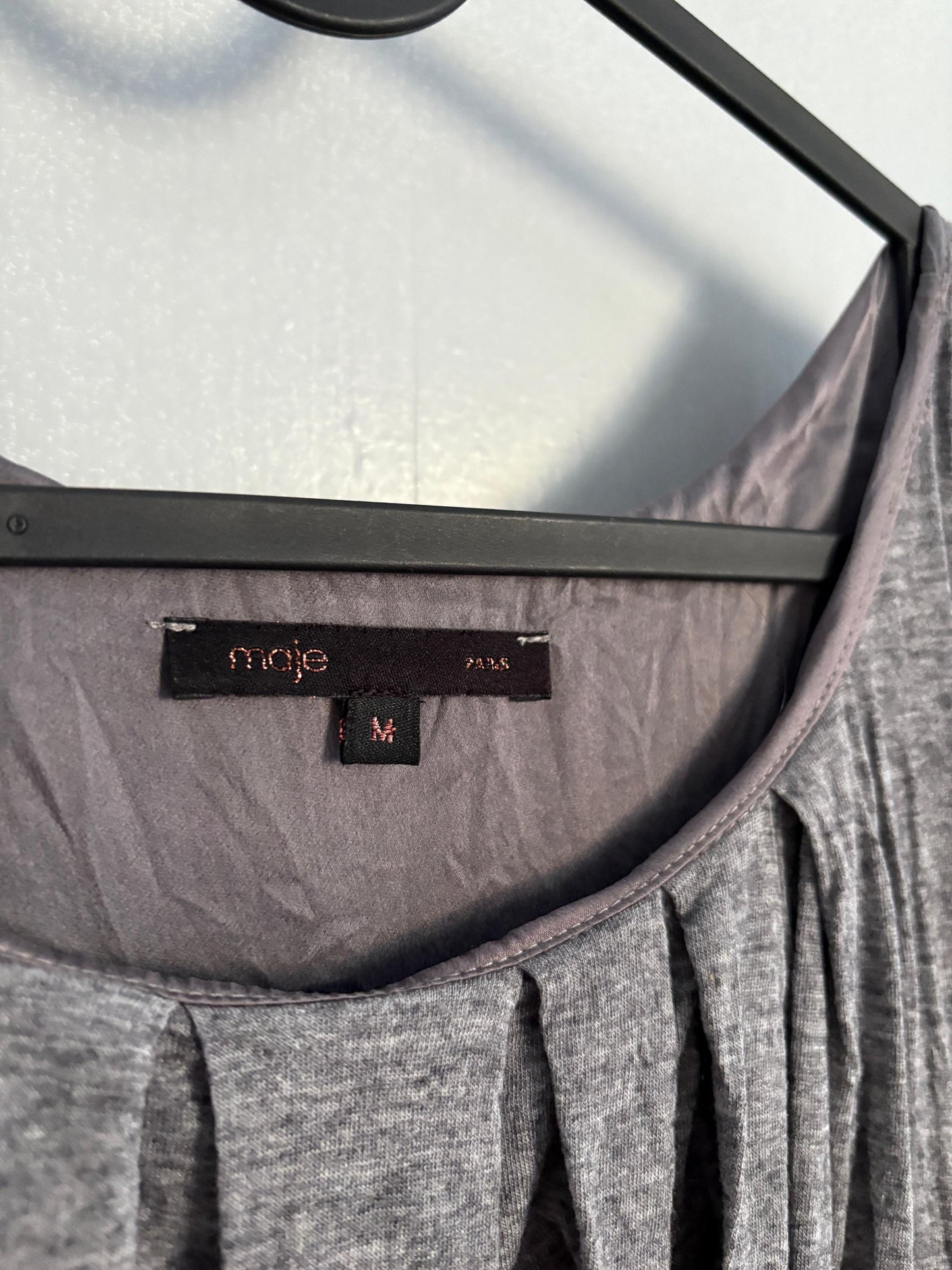 Vintage Maje Paris elegant grey midi dress, Silk and wool blend formal French designer dress, US 4–6