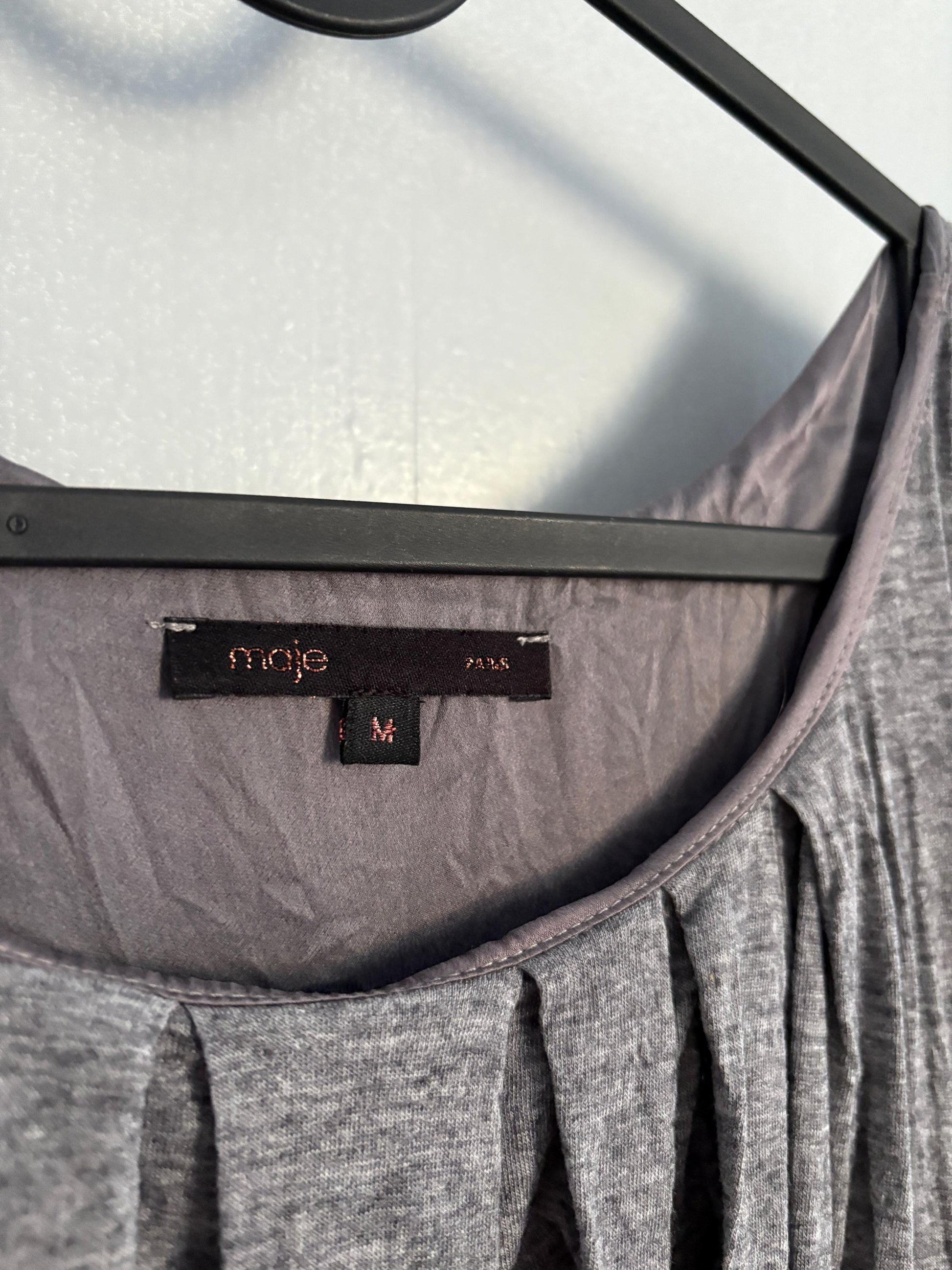 Vintage Maje Paris elegant grey midi dress, Silk and wool blend formal French designer dress, US 4–6