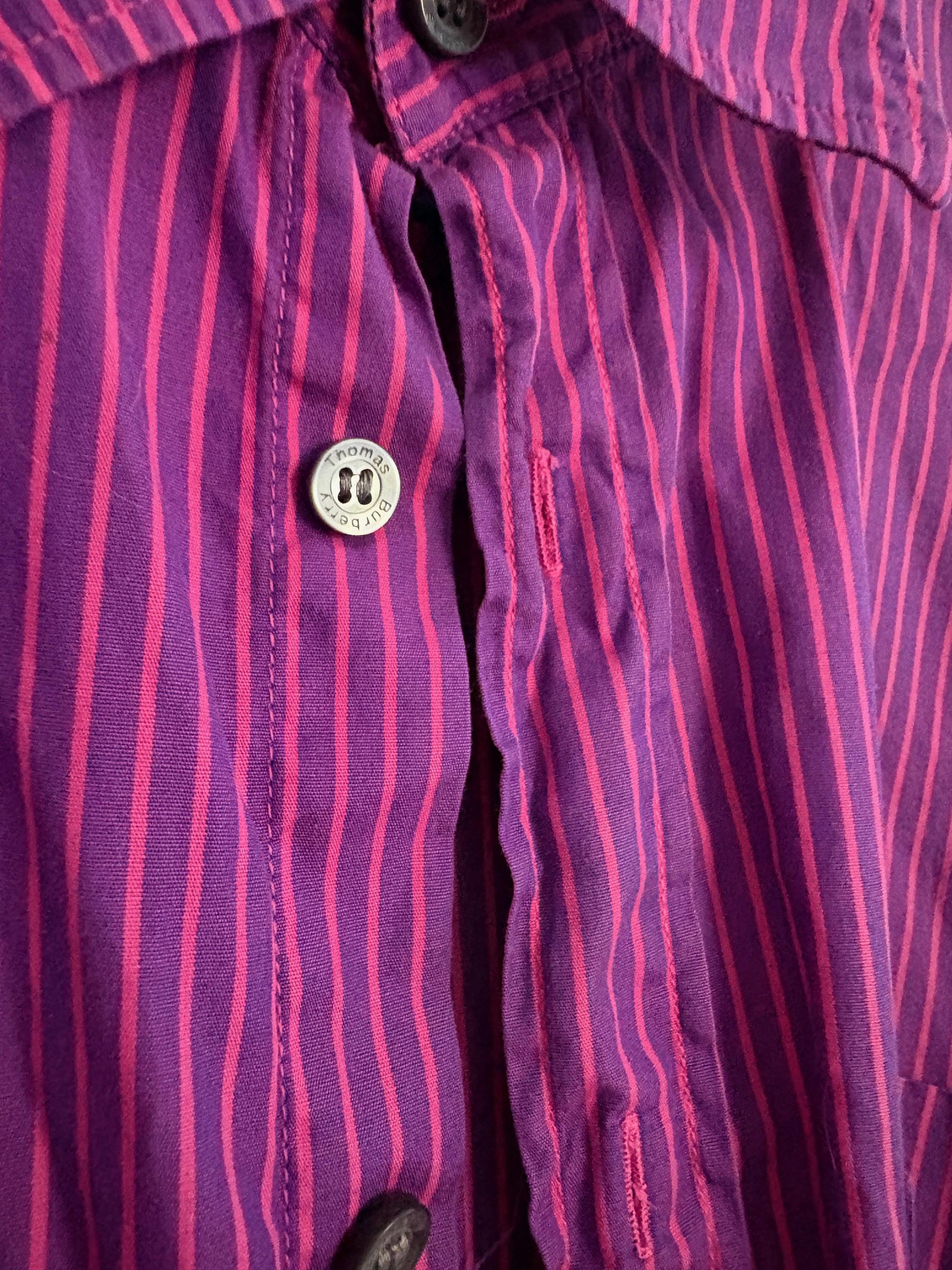 Vintage Thomas Burberry by Burberry pink and purple striped button up, Original colourful Oxford shirt, Secondhand designer clothing