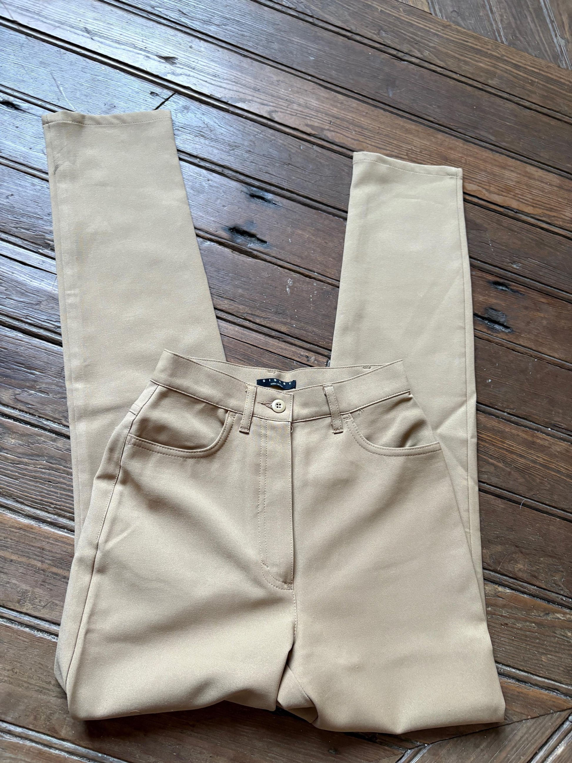 Vintage Sisley skinny pants, Beige High waist trousers, Made in Italy, Size EU 34 - US XXS