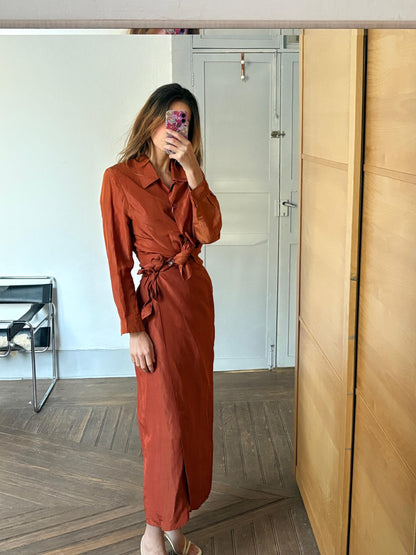 Burnt Orange Silk Linen Two-Piece Set — back view