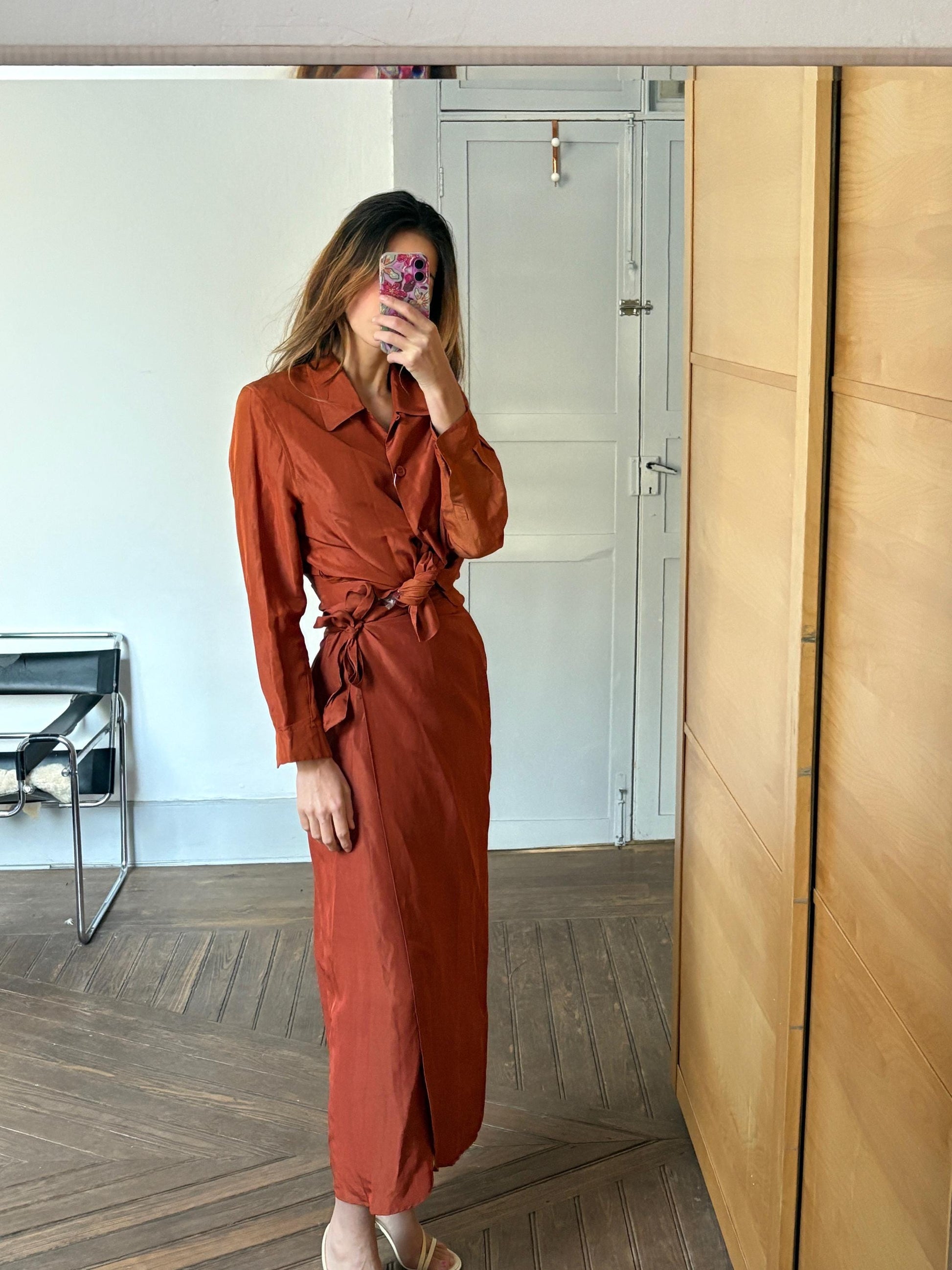 Vintage Penny Black Burnt Orange Silk Linen Two-Piece Set, Wedding Guest Outfit, Designer Skirt & Top, Unworn with Tags, Elegant Women