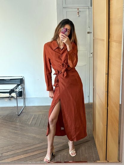 Burnt Orange Silk Linen Two-Piece Set — detail