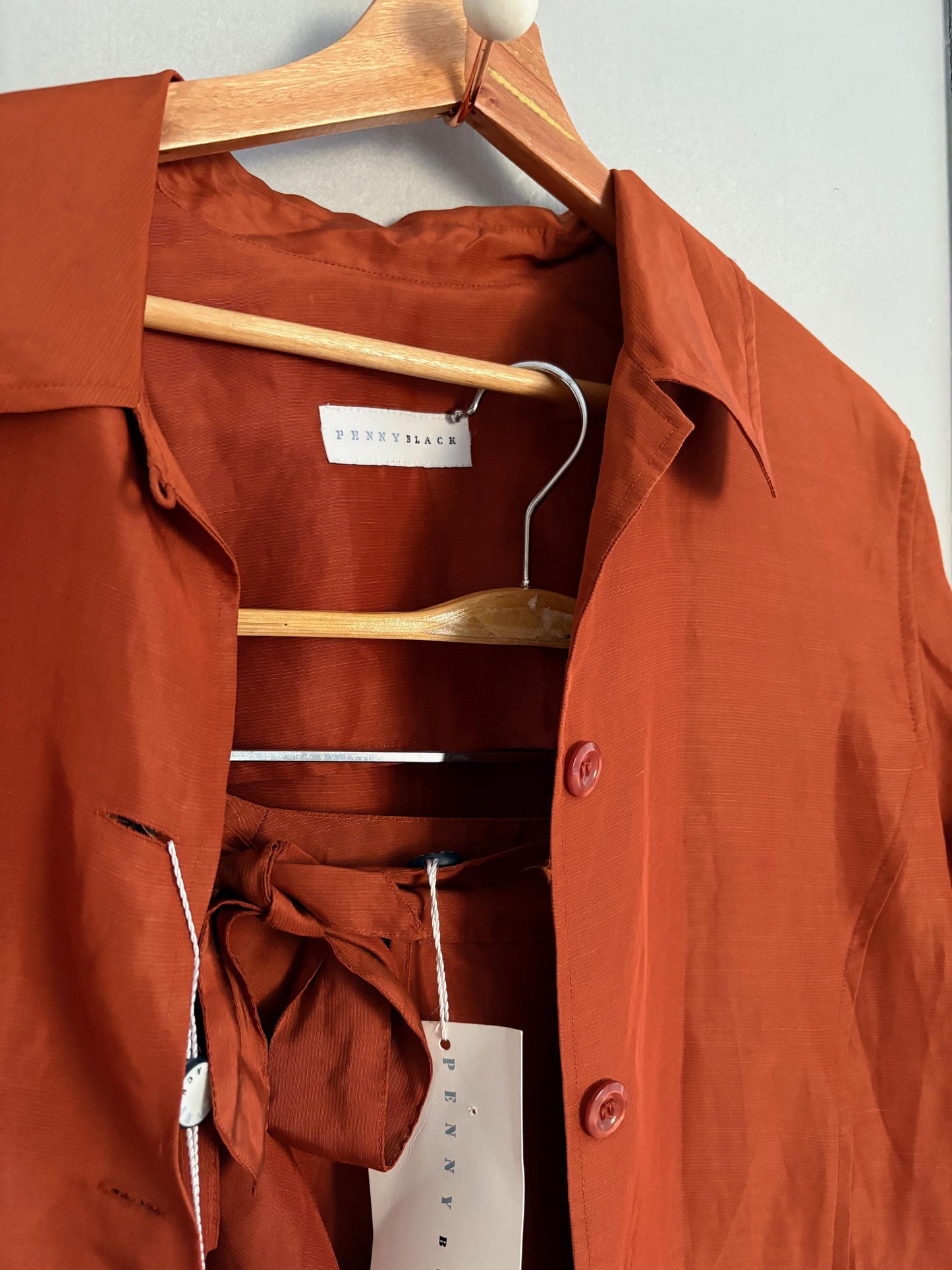 Vintage Penny Black Burnt Orange Silk Linen Two-Piece Set, Wedding Guest Outfit, Designer Skirt & Top, Unworn with Tags, Elegant Women