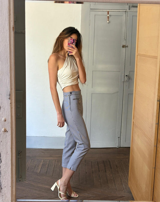 Pair of vintage black and white Houndstooth patterned pants, High waisted fit skinny jeans, Sexy checkered summer woman pants, XS